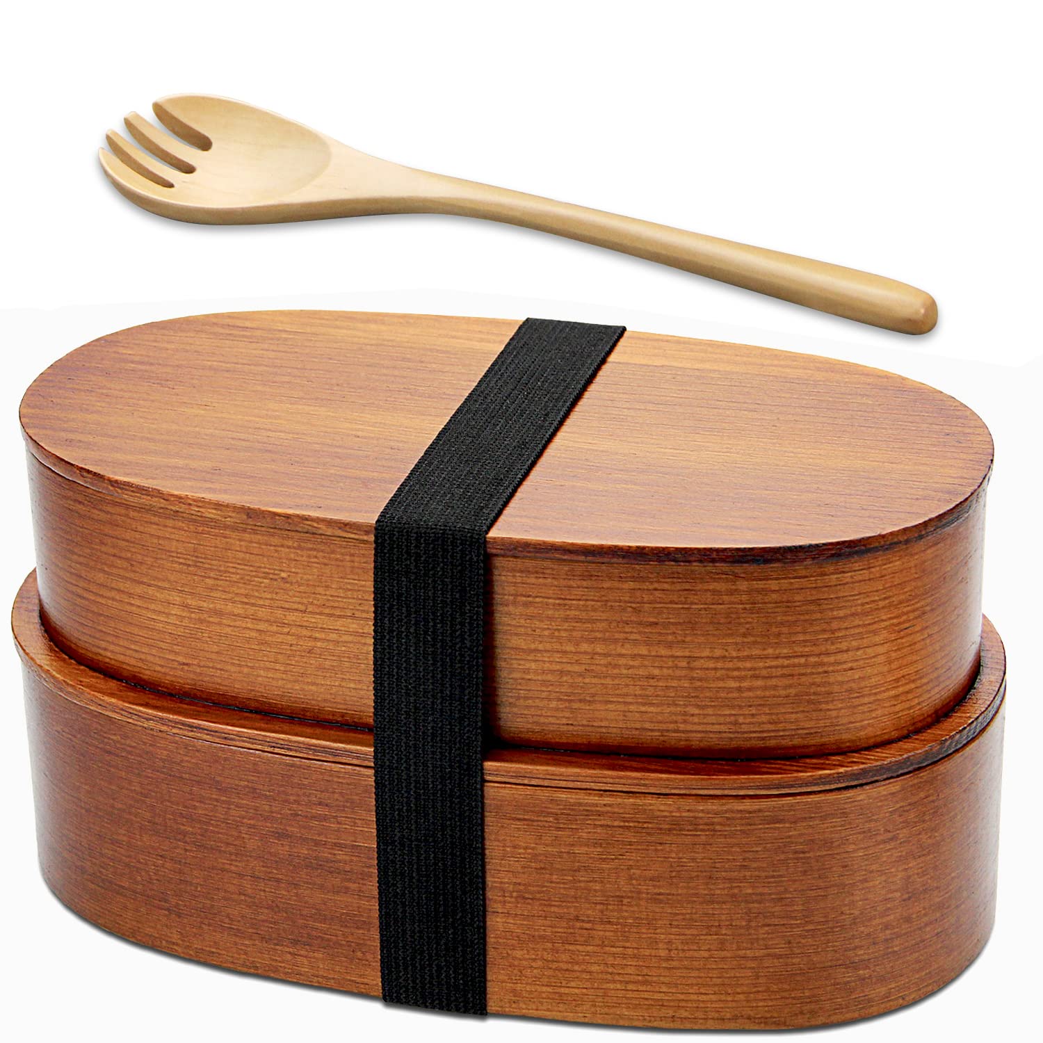 YFWOOD Japanese Bento Box - Double Layer Natural Wooden Lunch Box for Adults | Eco-Friendly Food Container for Office, Picnic, Hiking & Camping | Perfect for Meal Prep & On-the-Go Dining
