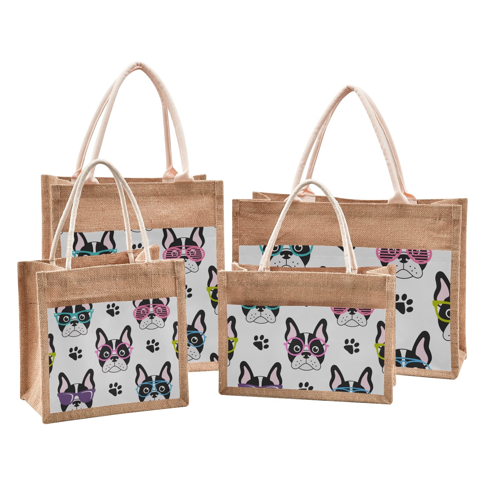 Stylish Sinestour French Bulldog Jute Tote Bag - Eco-Friendly Burlap Beach Bag with Handles for Shopping, Picnics & Summer Outings