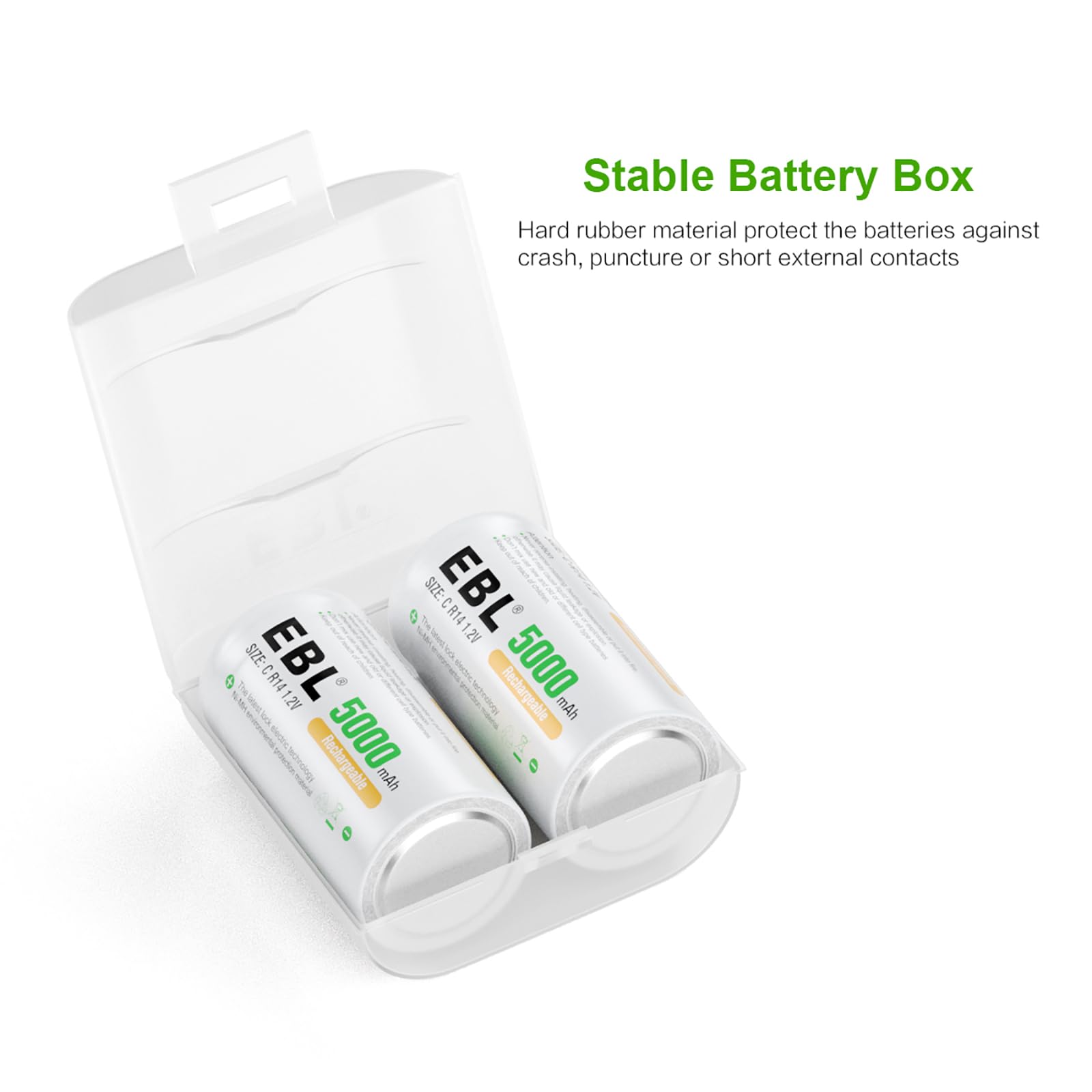 EBL Upgraded LCD Smart Battery Charger for AA AAA C D 9V Rechargeable Batteries with Discharge Function - Includes 4x 5000mAh C Size Batteries - Perfect for Cameras, Toys, Flashlights & Home Electronics