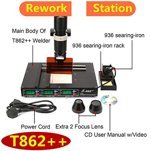 Professional T862++ SMD/BGA Rework Station with Infrared Heating - SMT Soldering & Desoldering Machine for PCB Repair (US Stock) | Ideal for Electronics Repair, DIY Projects & Circuit Board Maintenance