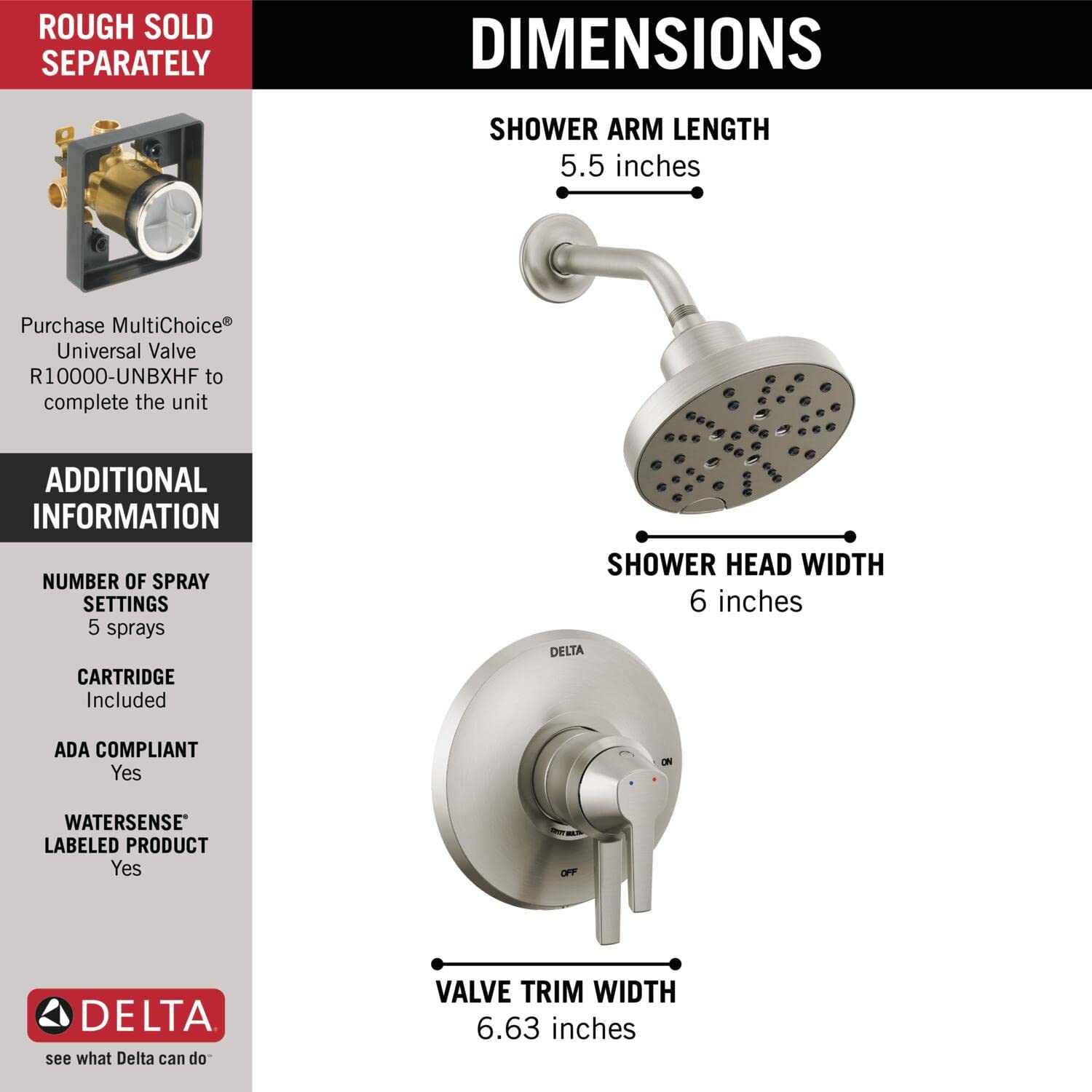 Delta Galeon Brushed Nickel Shower Faucet Set with H2Okinetic Shower Head - Dual Function Shower Trim Kit & Fixtures, Lumicoat Stainless T14272-SS-PR (Valve Not Included) - Perfect for Bathroom Renovation & Modern Home Upgrades
