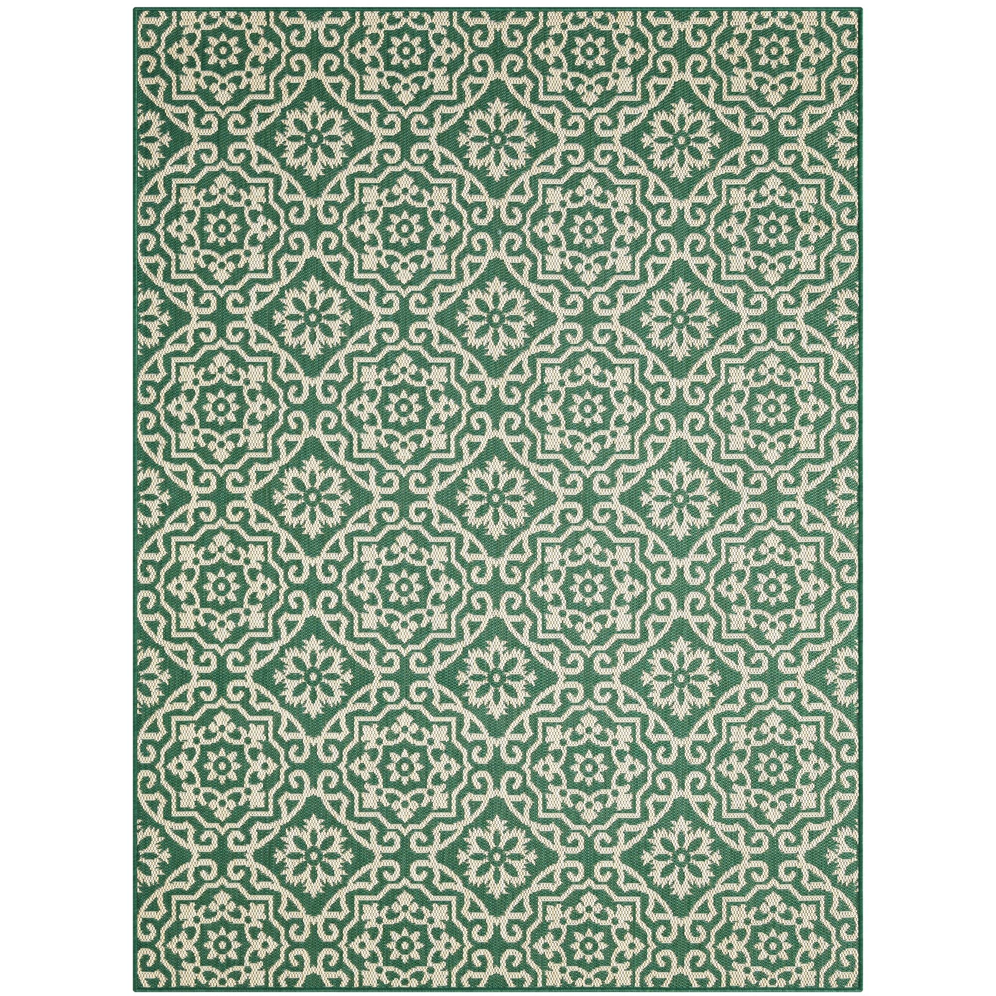 Nicole Miller New York Patio Country Danica Transitional Geometric Indoor/Outdoor Area Rug - Green & Beige - 7'9