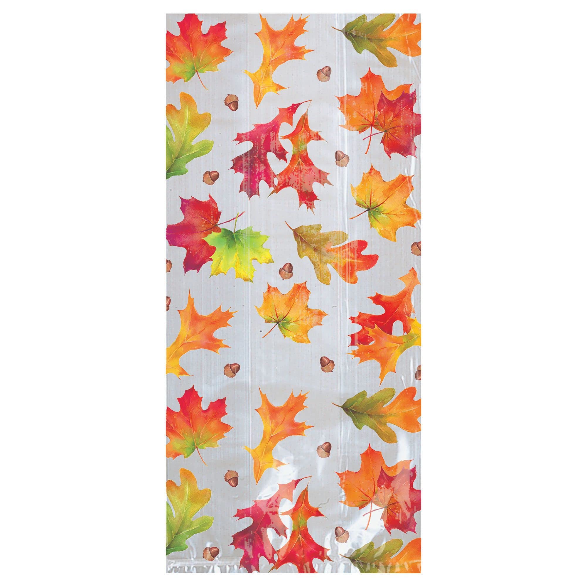 Amscan 370393 Large Fall Leaves Cello Bags - White - Perfect for Autumn Party Decorations, Thanksgiving Table Settings & Seasonal Gift Wrapping