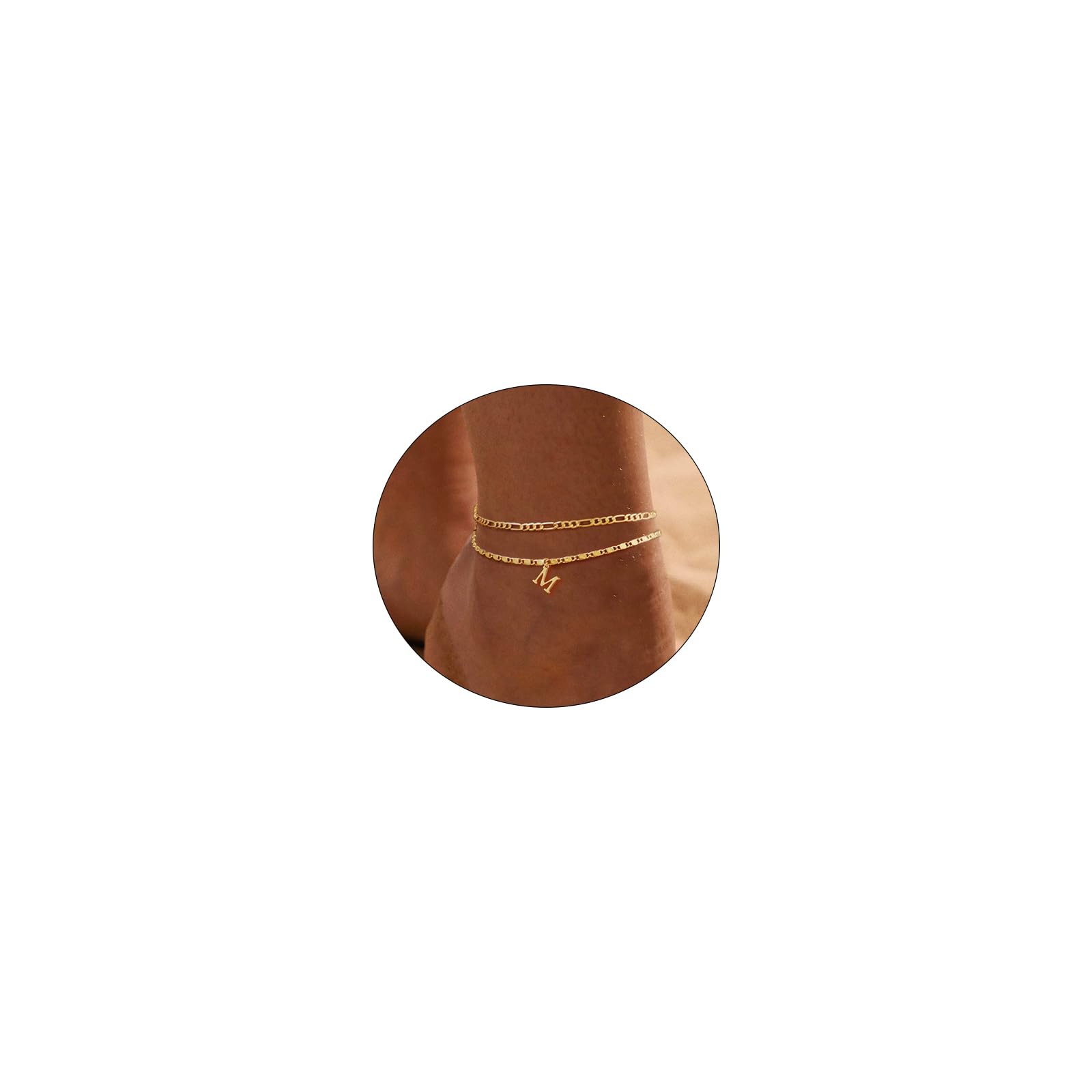 CAROVO Initial Ankle Bracelets for Women - 14K Gold Plated Personalized Anklets (Letters A-Z) | Waterproof Layered Summer Jewelry | Perfect Gift for Her | Ideal for Beach, Vacation & Everyday Wear