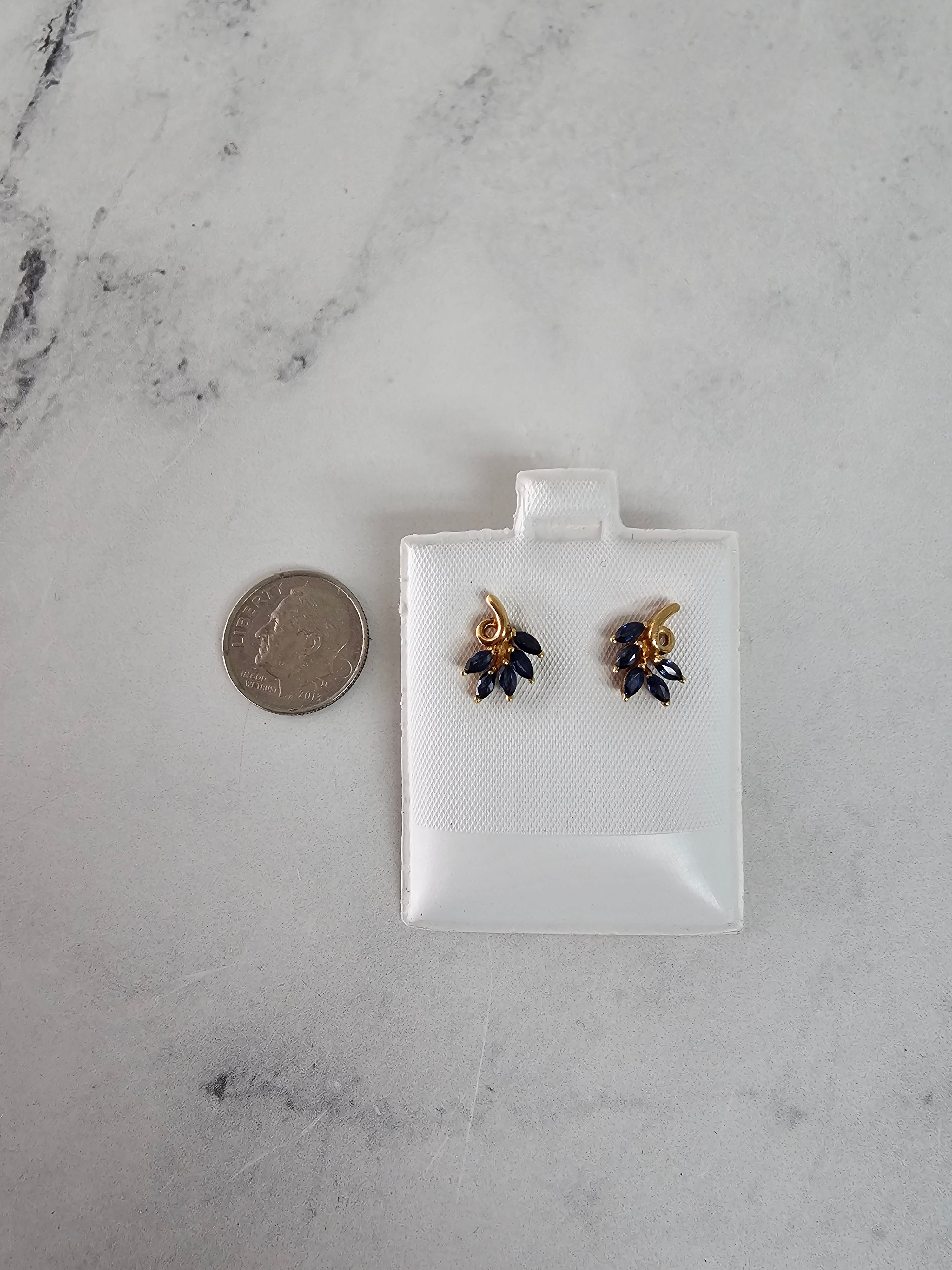 14K Yellow Gold Sapphire Marquise Leaf Stud Earrings – Elegant Nature-Inspired Jewelry for Women, Perfect for Parties, Weddings & Everyday Wear