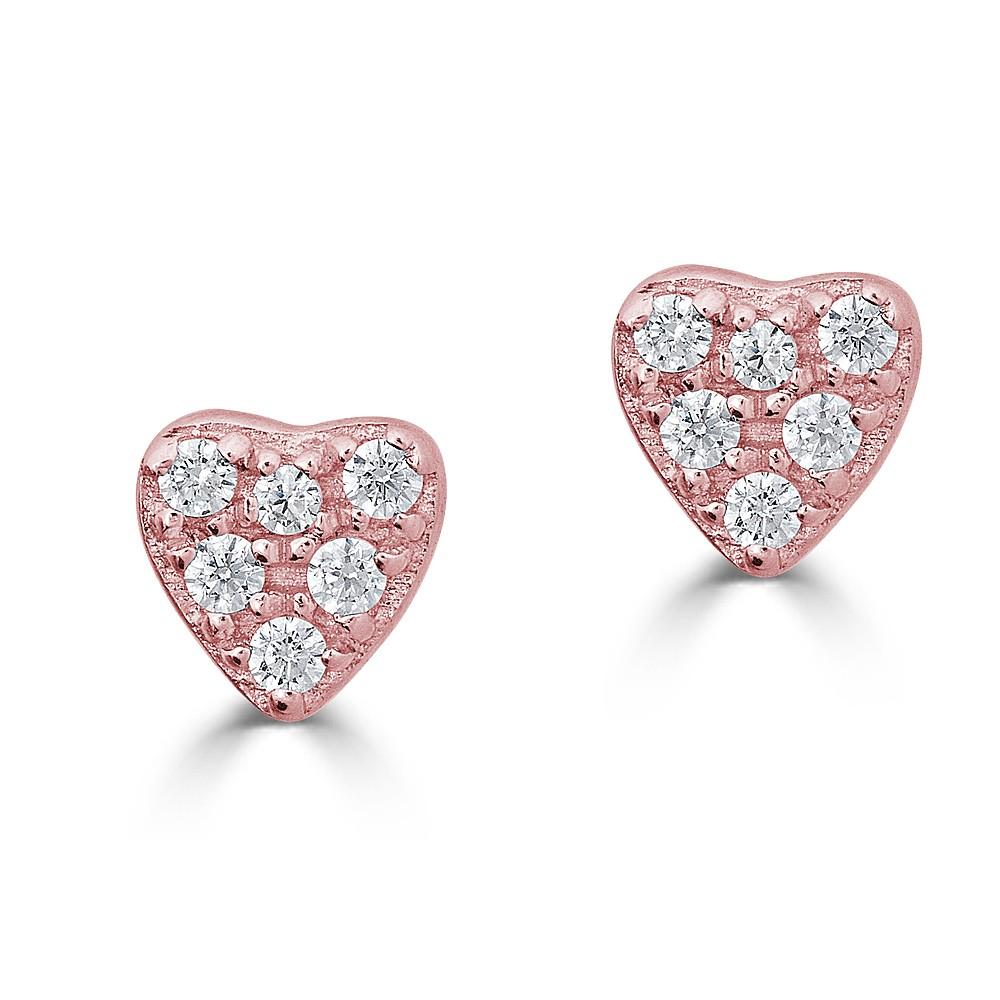 14K Gold Diamond Heart Stud Earrings for Women - 0.06 CTW Pavé Setting - Perfect for Valentine's Day, Anniversary Gifts & Romantic Occasions