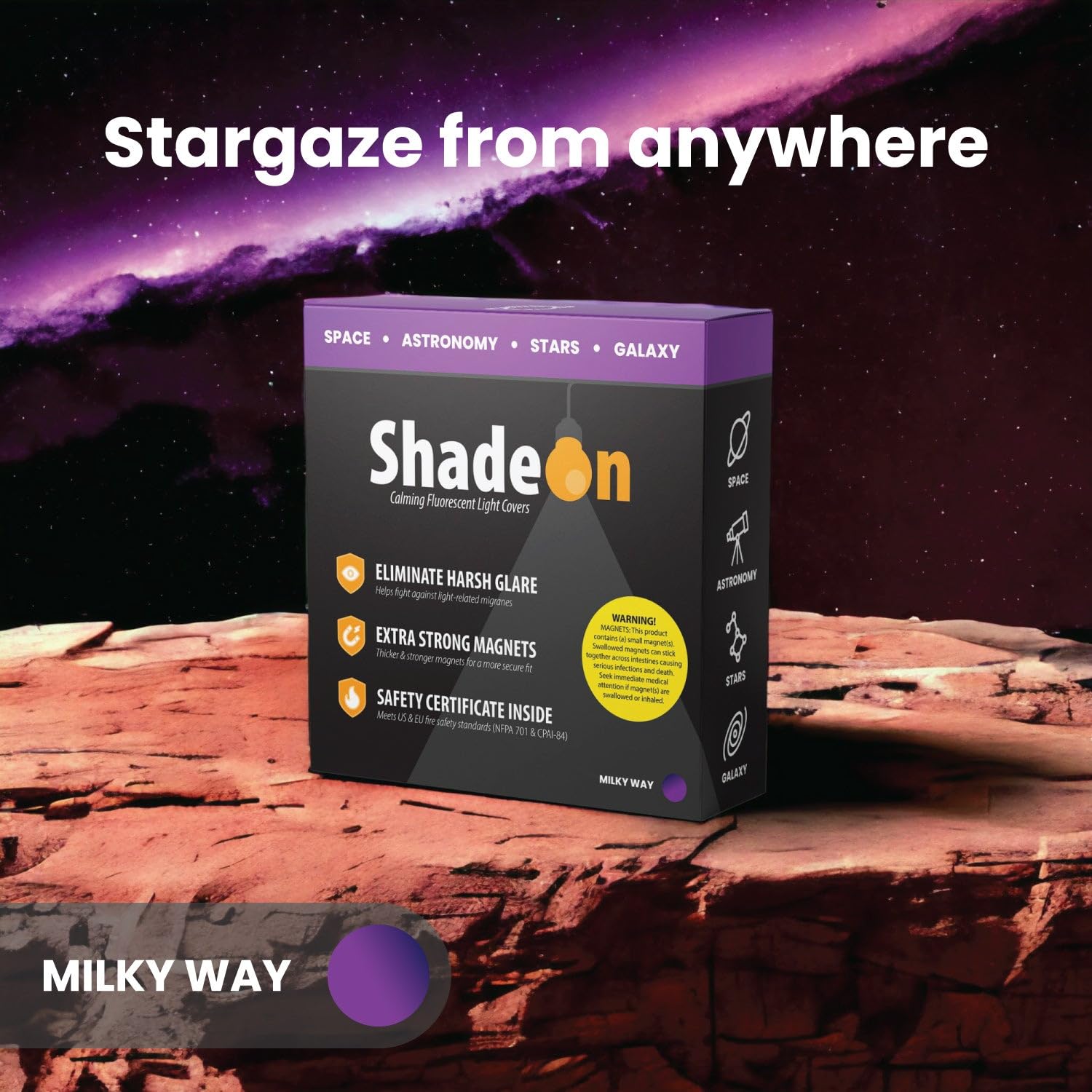 ShadeOn 2x4 ft Magnetic Fluorescent Light Covers (4-Pack) - Milky Way Ceiling Light Panels for Classrooms & Offices - Reduce Glare & Eye Strain - Perfect for Schools, Hospitals and Workspaces