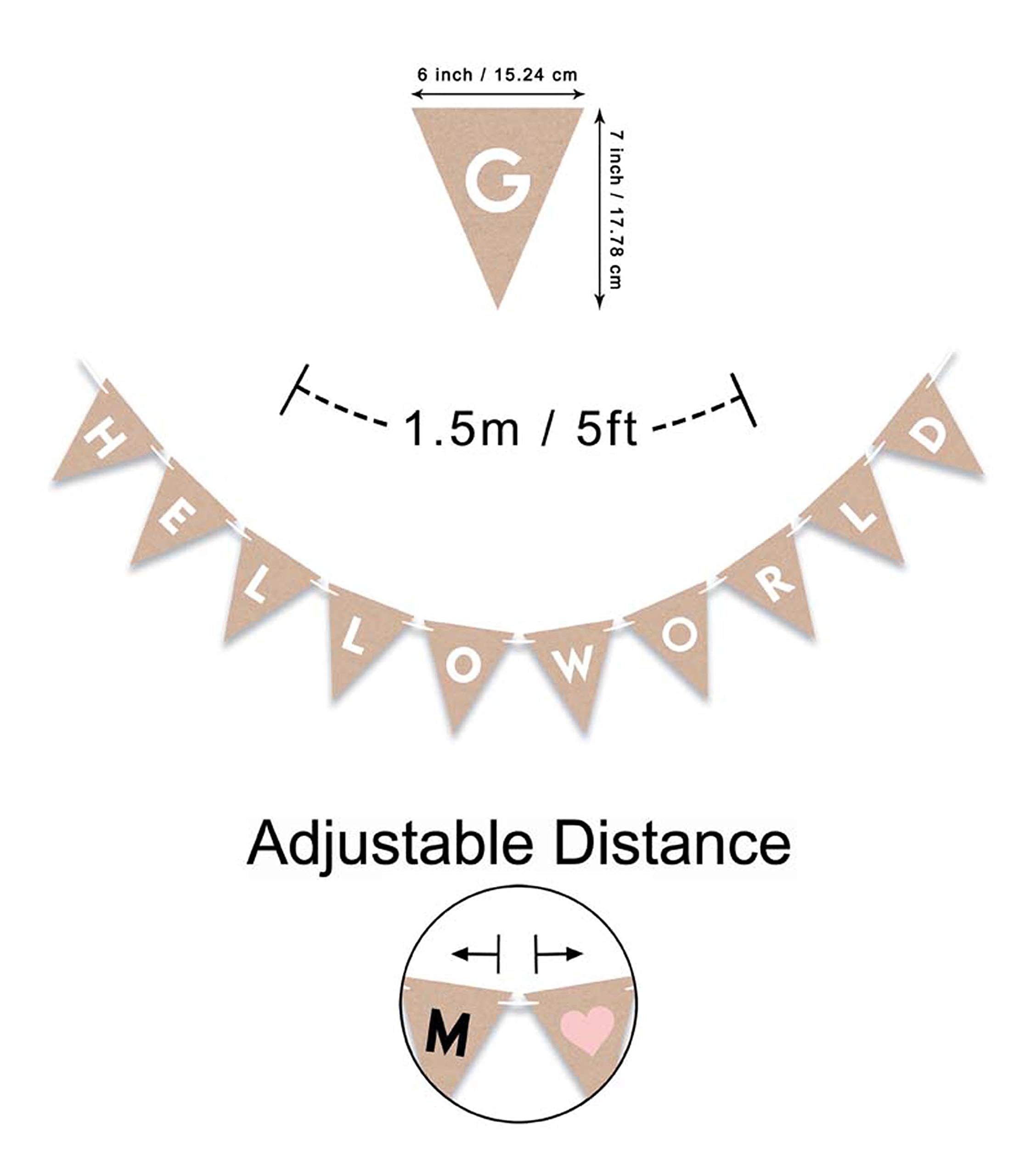 Pre-Assembled Rustic Kraft Bunting Flags - Baby Shower Decorations, Gender Reveal Party Pennant Banner - Perfect for Nursery Decor, Birthday Parties & Wedding Celebrations