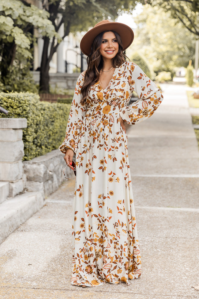Brown Leaf Print Maxi Dress - Flowy Boho Summer Dress for Women | Beach Vacation, Garden Party & Casual Outings