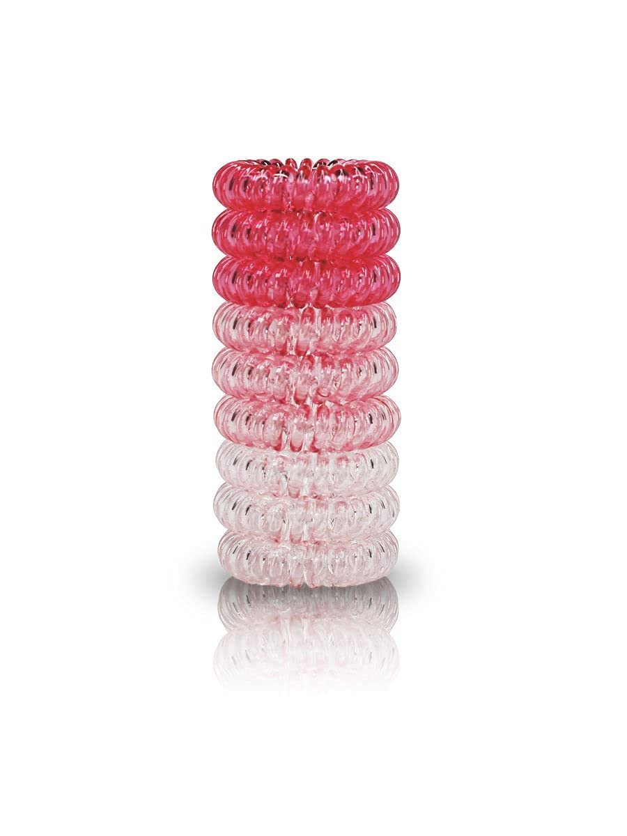 No Crease Spiral Hair Ties - 27 Count (Pack of 3) Pink Coil Hair Ties for Women & Girls - Gentle No Damage Hair Styling Accessories for Ponytails, Braids & Everyday Hairstyles
