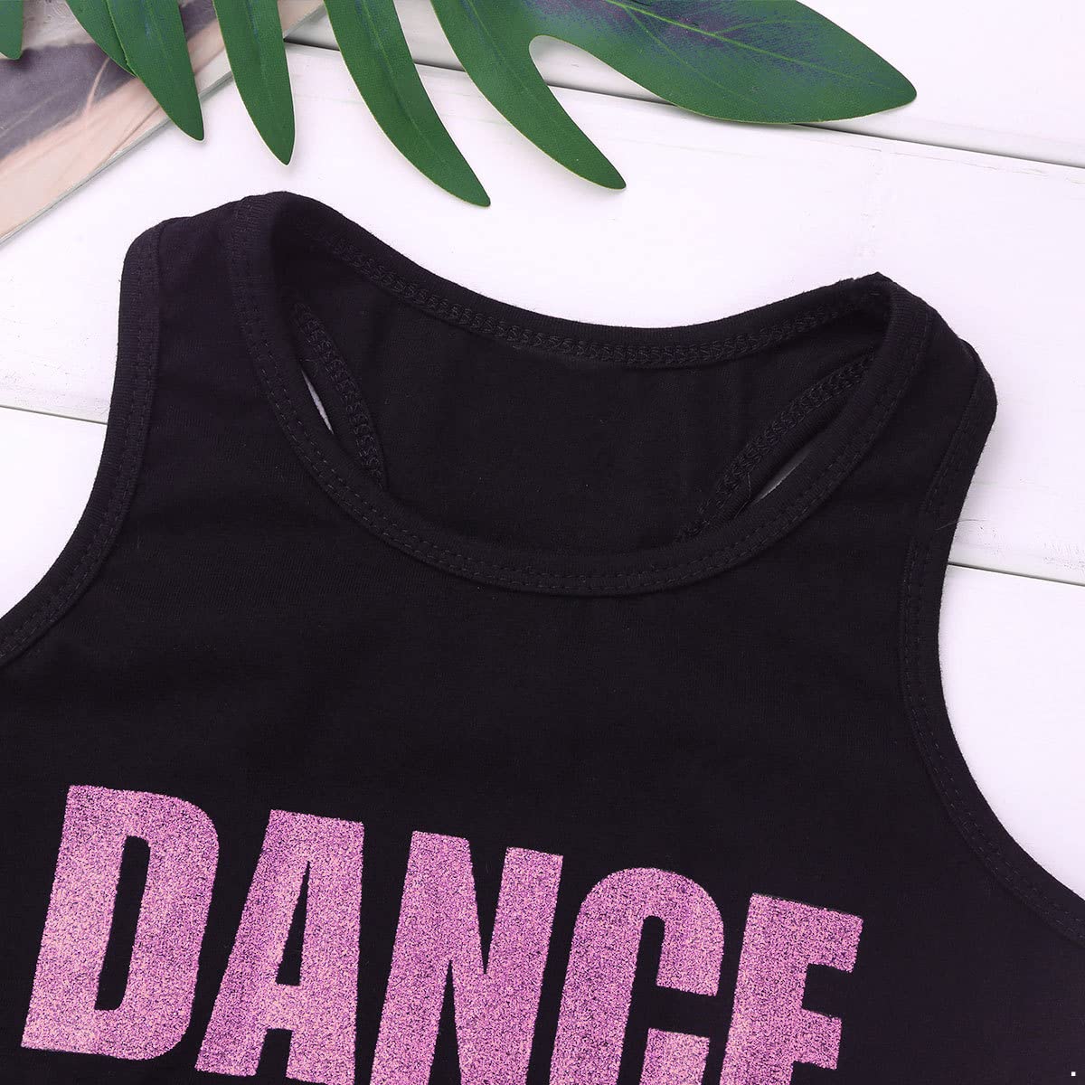 Moily Girls' Shiny Dance Racerback Sports Bra Crop Top - Breathable Workout Tank Tee for Gymnastics, Dance, Yoga & Gym Training - Perfect for Kids' Athletic Wear & Performance Costumes