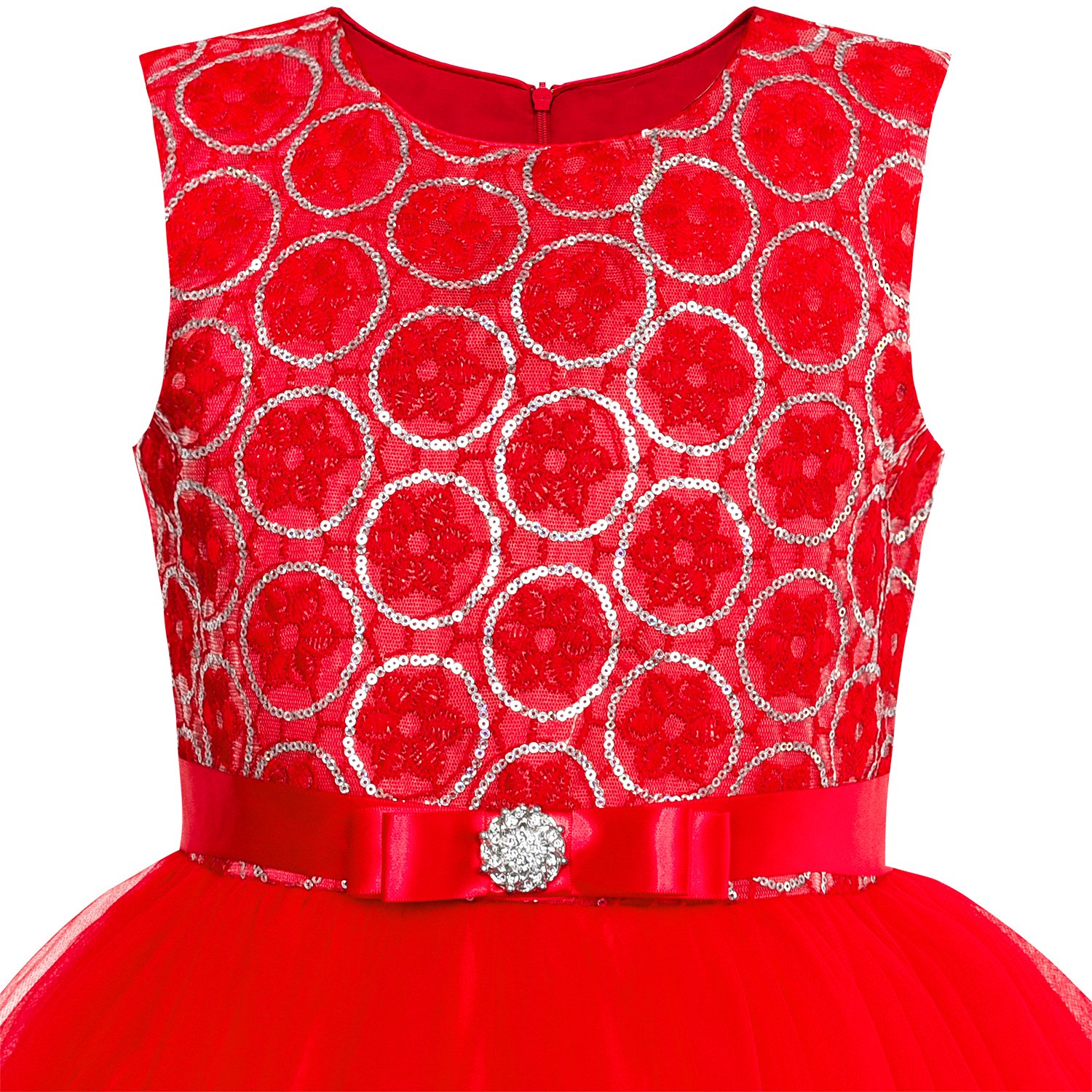 Sunny Fashion Flower Girls Dress with Blue Belt - Wedding Party Bridesmaid Dress Size 4-12 - Perfect for Flower Girls, Pageants & Special Occasions