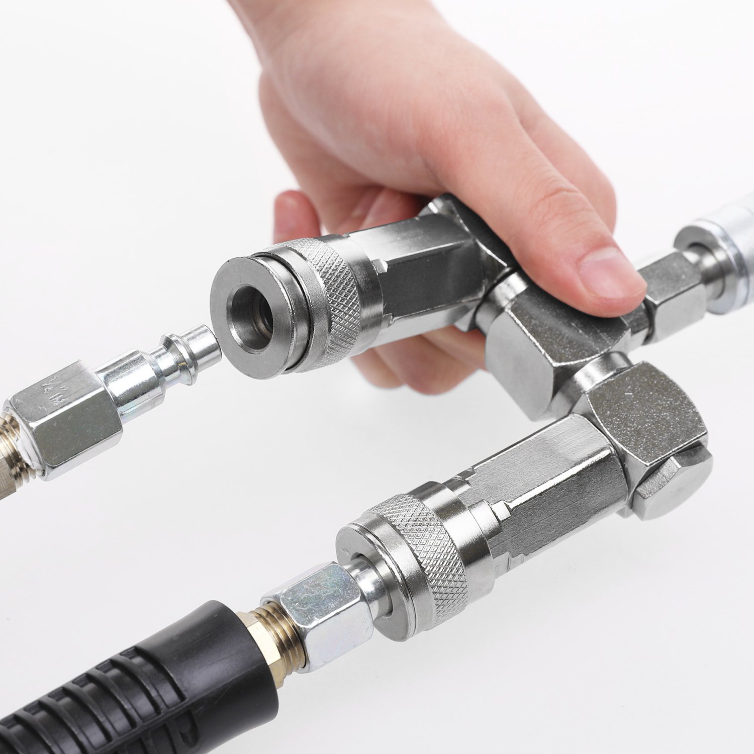 WYNNsky 2-Way Air Hose Splitter Quick Connect Manifold with 2 Universal Couplers & 1 Industrial Plug - Swivel Air Compressor Fittings for Tire Inflation, Pneumatic Tools & Workshop Use
