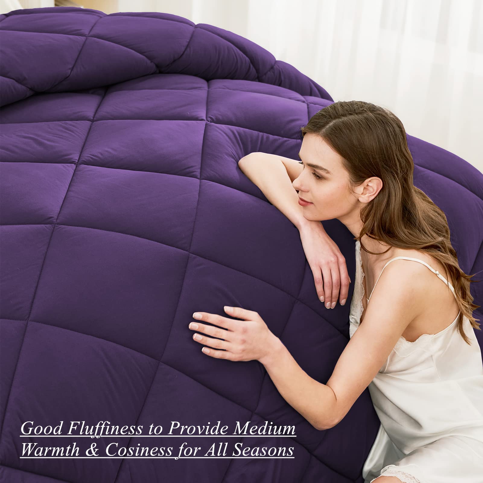 ELNIDO QUEEN® 2-Piece Twin/Twin XL Comforter Set - Reversible Purple & Grey Down Alternative Duvet Insert with Pillow Sham | Soft Lightweight Bedding for All Seasons | Perfect for Kids Rooms, Guest Beds & Dorm Decor (64x88 Inches)