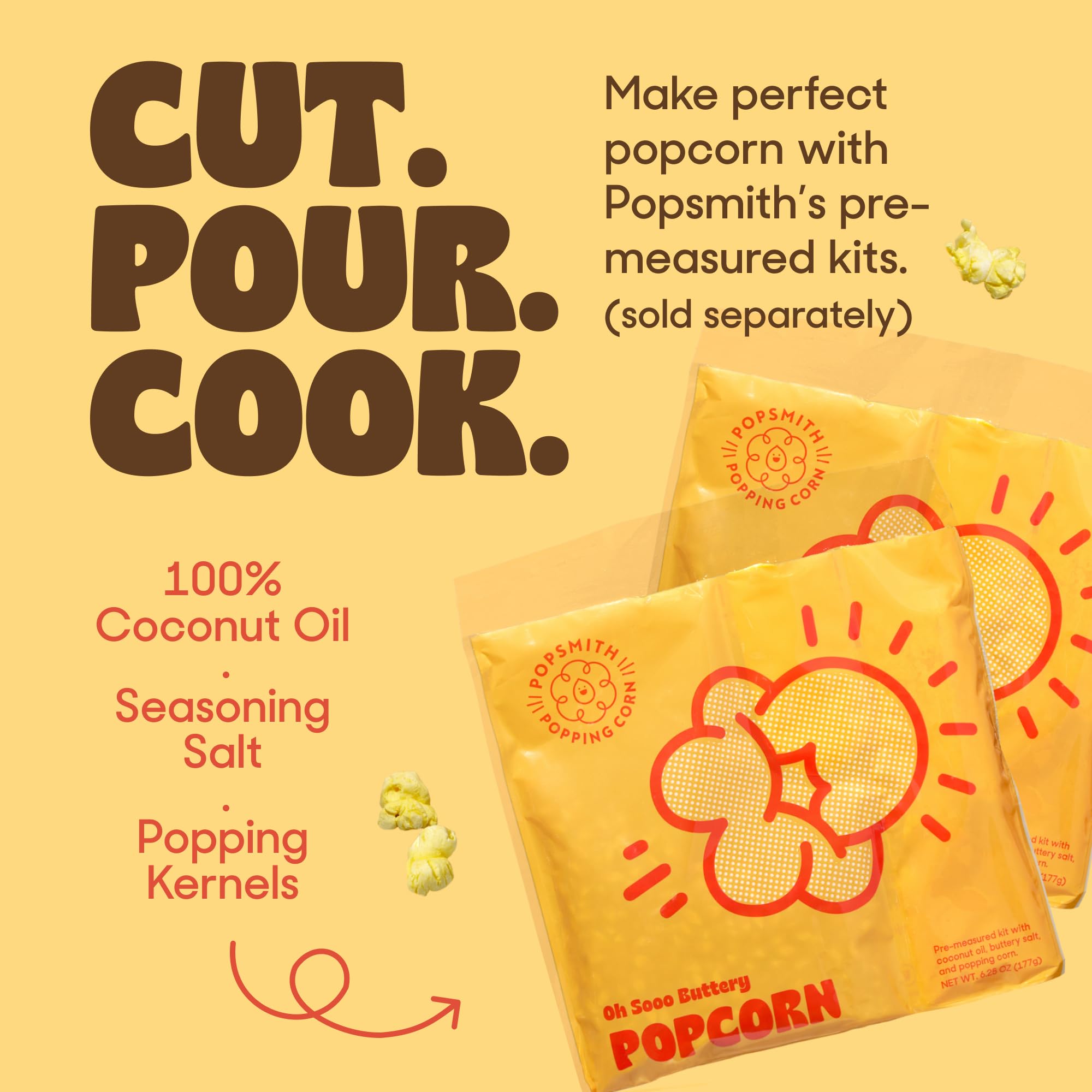 Popsmith 6 Quart Stovetop Popcorn Maker - Stainless Steel Popcorn Popper Machine for Gas & Electric Stoves - Perfect for Movie Nights, Parties & Family Snack Time