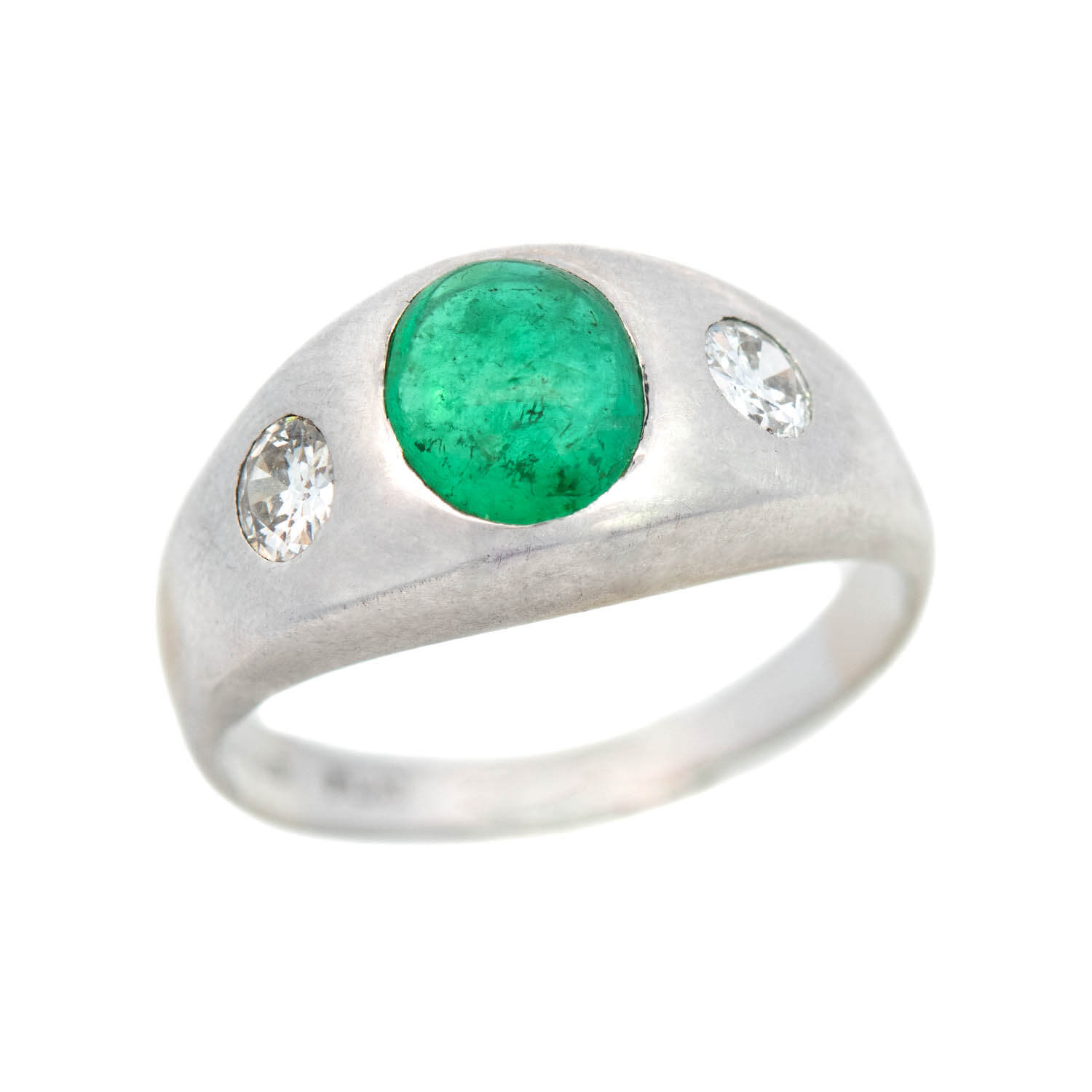 Victorian Style Platinum Diamond & Emerald Cabochon Ring - Antique Jewelry for Women - Perfect for Weddings, Anniversaries & Special Occasions