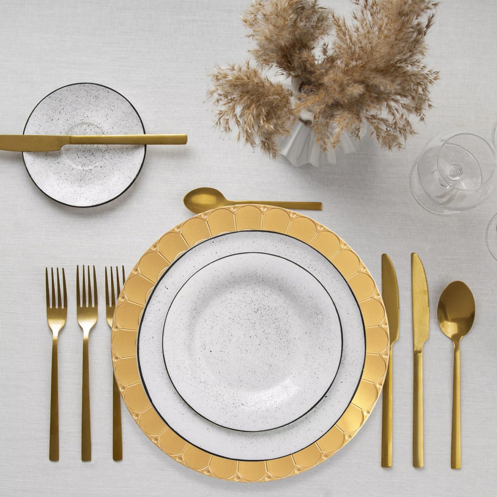 12-Pack Gold Plastic Charger Plates - Elegant Decorative Dinner Plates for Holiday Table Settings, Thanksgiving & Christmas Celebrations - Perfect for Weddings, Parties & Formal Dining Events