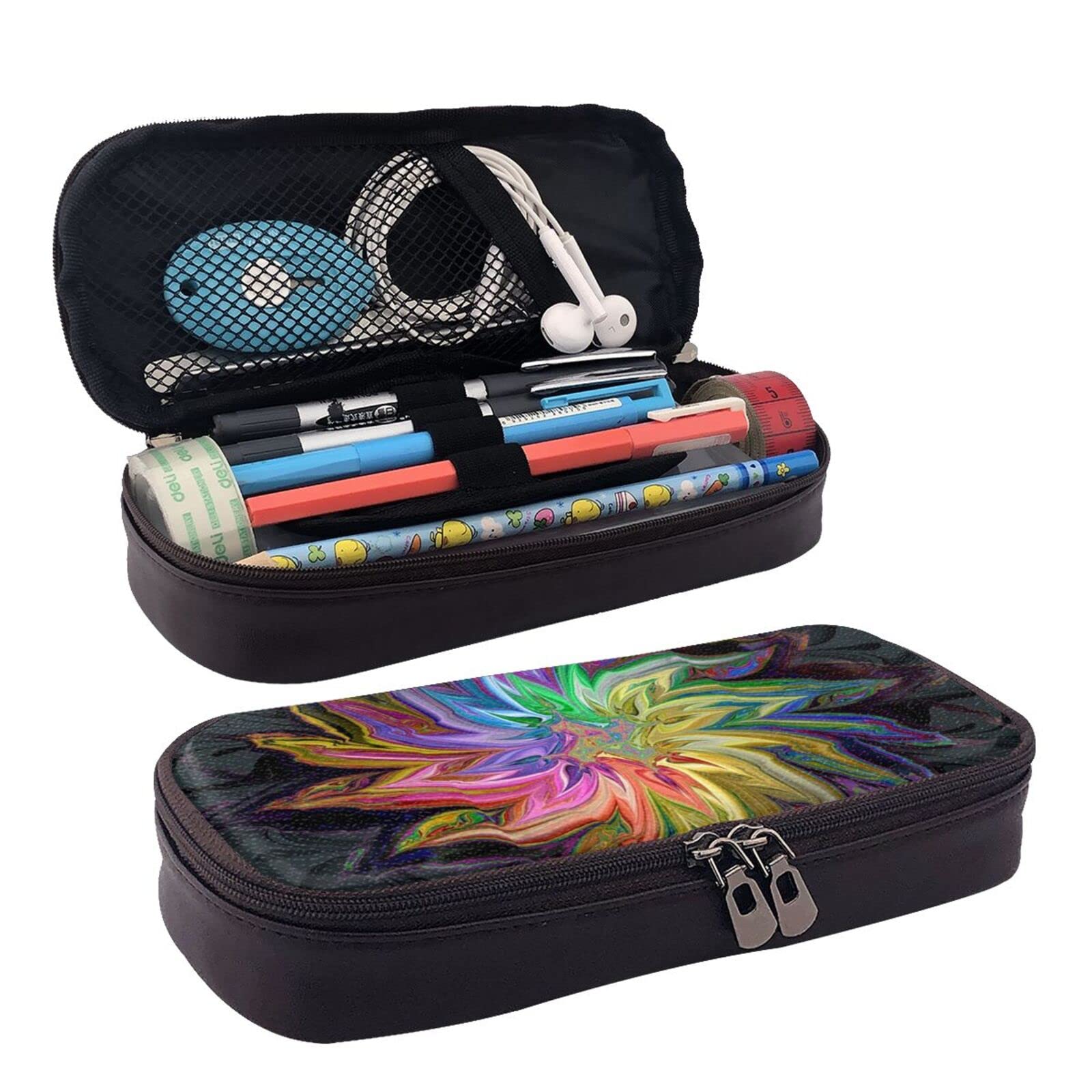 Boys and Girls Zippered Pen Pencil Case - Cylinder Makeup Pouch for Cosmetics, School Supplies & Office Organization | Psychedelic Floral Surreal Abstract Design | Perfect for Travel, School & Work Organization