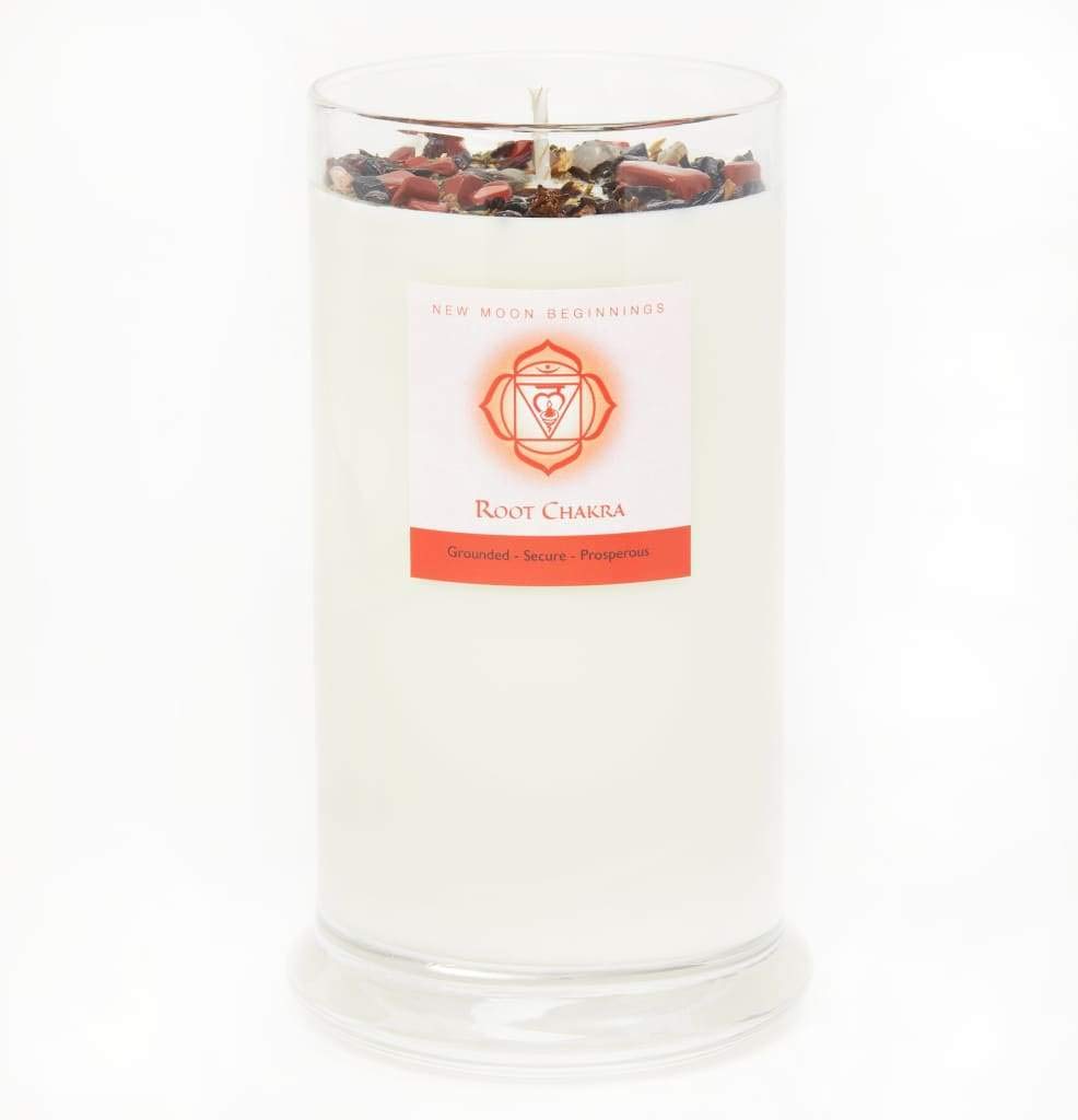 Root Chakra Candle by New Moon Beginnings - Healing Chakra Candles with Crystals & Herbs - Natural Soy Aromatherapy Candle for Meditation, Yoga & Spiritual Balance - Perfect for Home, Office & Sacred Spaces
