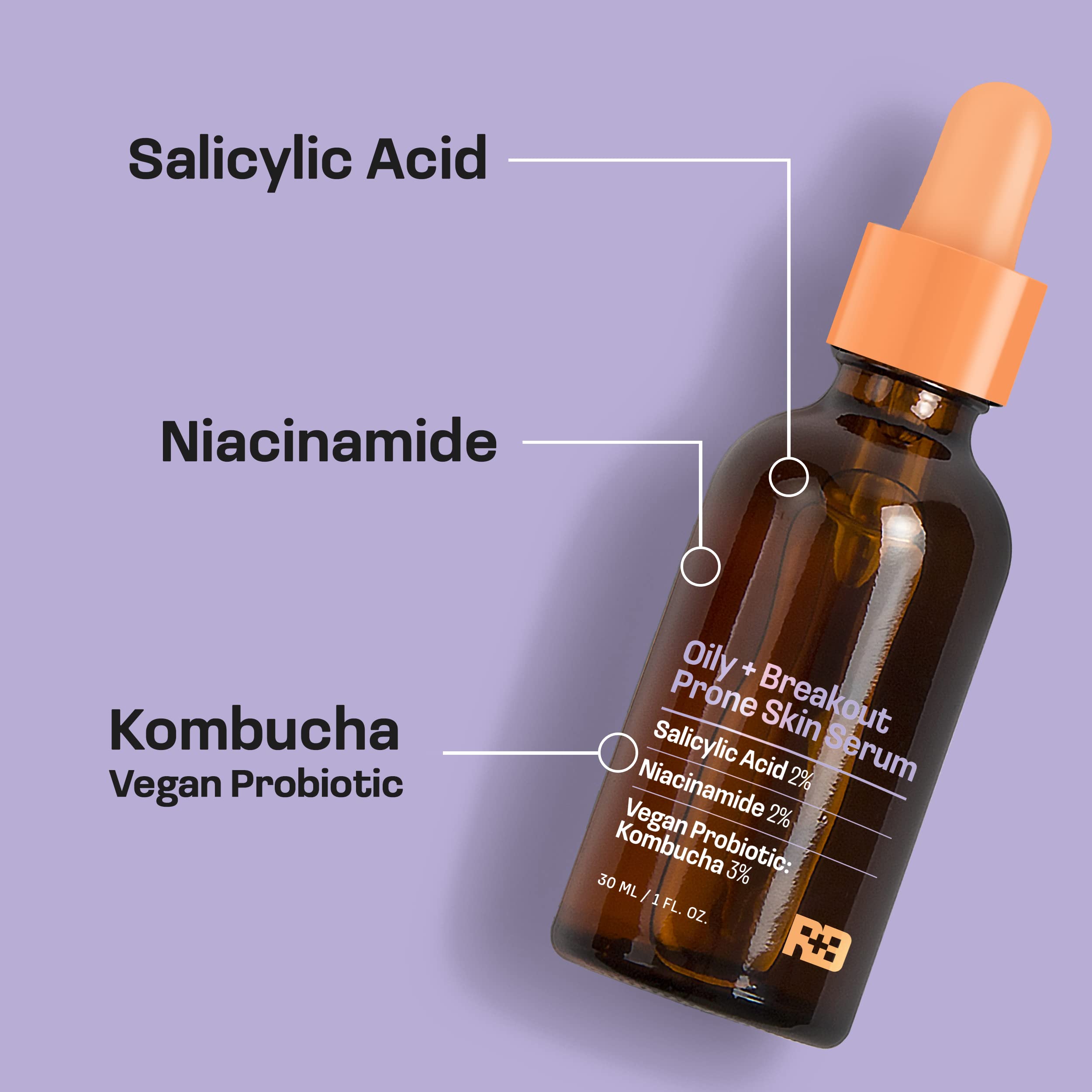 Salicylic Acid & Niacinamide Face Serum for Oily Skin - Vegan Probiotic Kombucha Acne Treatment (1 oz) | Reduces Breakouts & Controls Shine | Perfect for Daily Skincare Routine & Blemish-Prone Skin