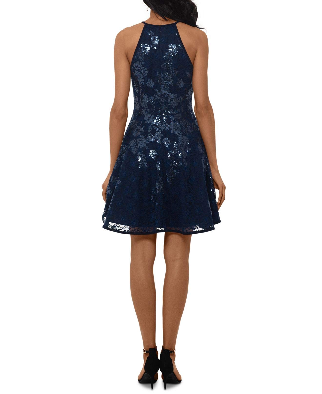 Xscape Women's Navy Sleeveless Halter Fit & Flare Party Dress - Size [Your Size] | Elegant Cocktail Dress for Wedding Guest, Evening Gala & Special Occasions