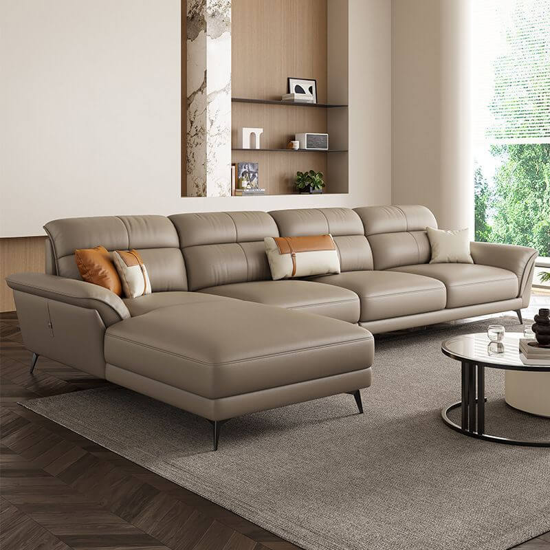 L-Shaped Sectional Sofa with Chaise Lounge - Apricot/Tan 4-Piece Set (Left Facing) - Perfect for Living Room, Family Room & Small Spaces