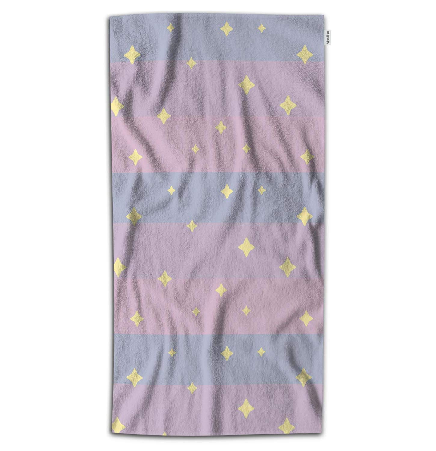 **Soft Microfiber Star Bath Towel for Kids - 32x64 Inch, Cute Fantasy Night Sky Design in Yellow, Pink & Blue Stripes - Perfect for Baby, Beach, Bathroom & Nursery Decor**