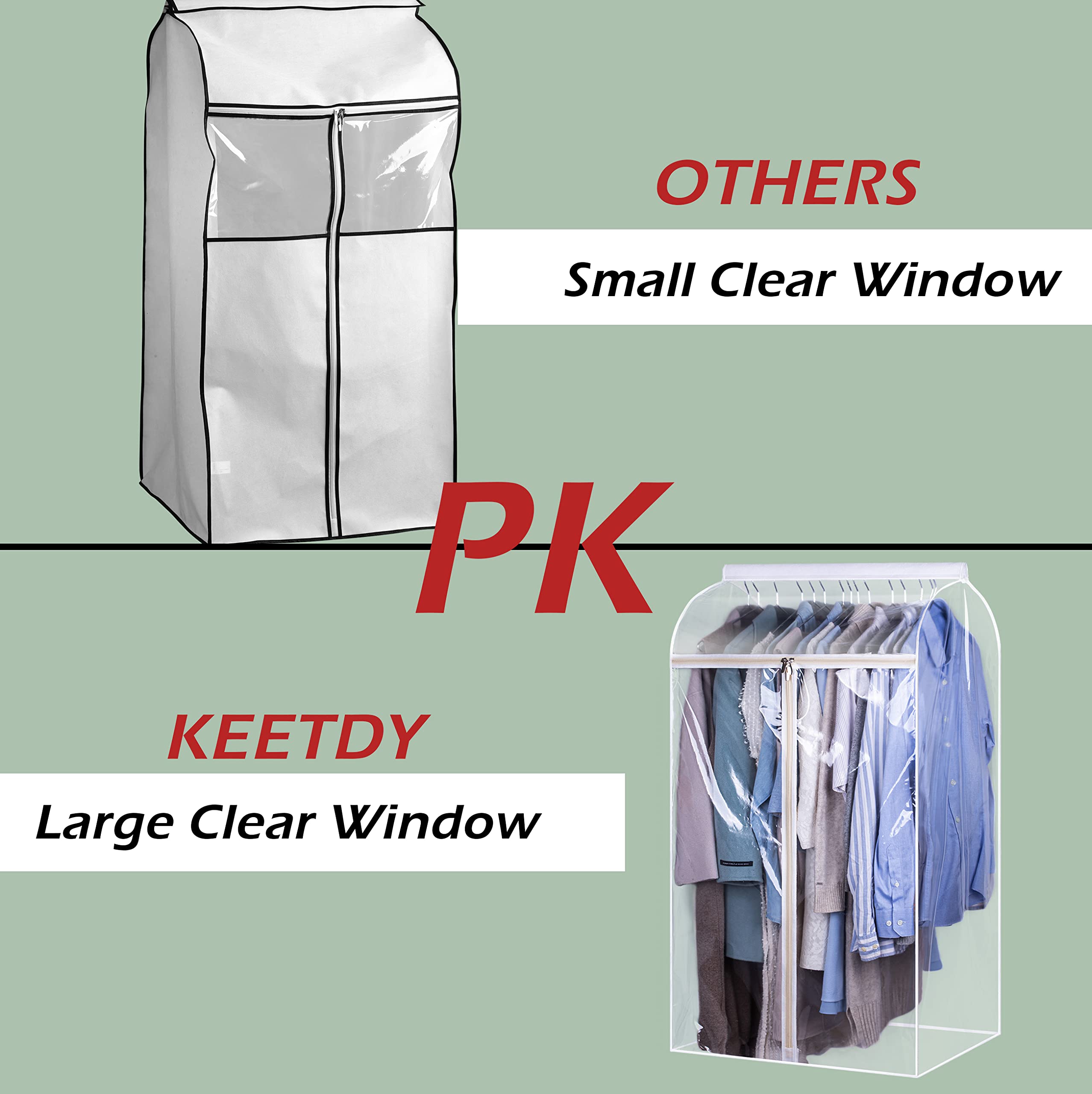 KEETDY 43 Inch Clear Window Hanging Garment Bag for Closet Storage - Large Wardrobe Organizer with Bottom Enclosed, Suit & Coat Protector - Perfect for Travel, Moving, Seasonal Clothing Storage and Closet Organization