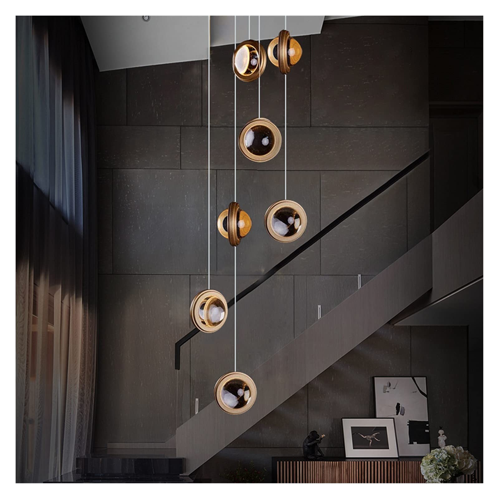 Crystal Ball LED Chandelier - 7-Light Round Pendant Lighting Fixture for Staircase, Bar & Home Decor | 110-240V AC | Cool White Finish | Elegant Indoor Lighting Solution for Dining Rooms, Living Rooms & Entryways