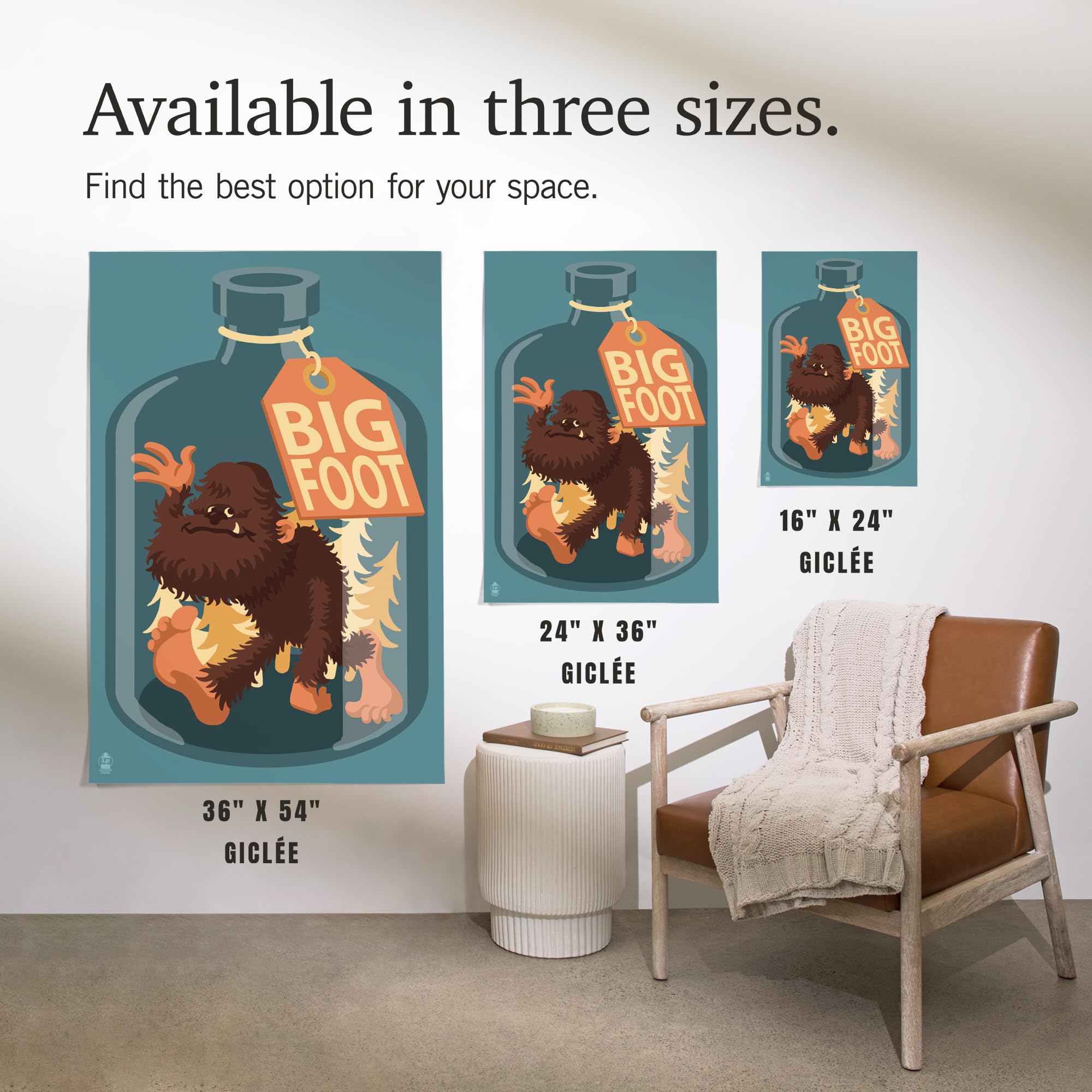 Lantern Press 16x24 Inch Giclee Art Print - Bigfoot in a Bottle Wall Decor | Premium Canvas Artwork for Living Room, Bedroom & Office