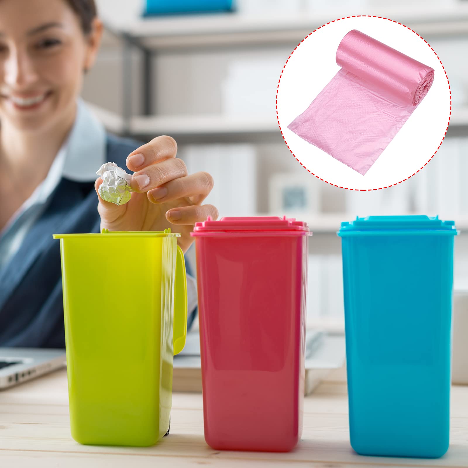 Meccanity Small Trash Bags 0.5 Gallon Mini Garbage Bags for Desktop & Office Trash Cans - Pink (6 Rolls, 180 Counts) | Perfect for Home, Office, Bathroom & Car Waste Disposal