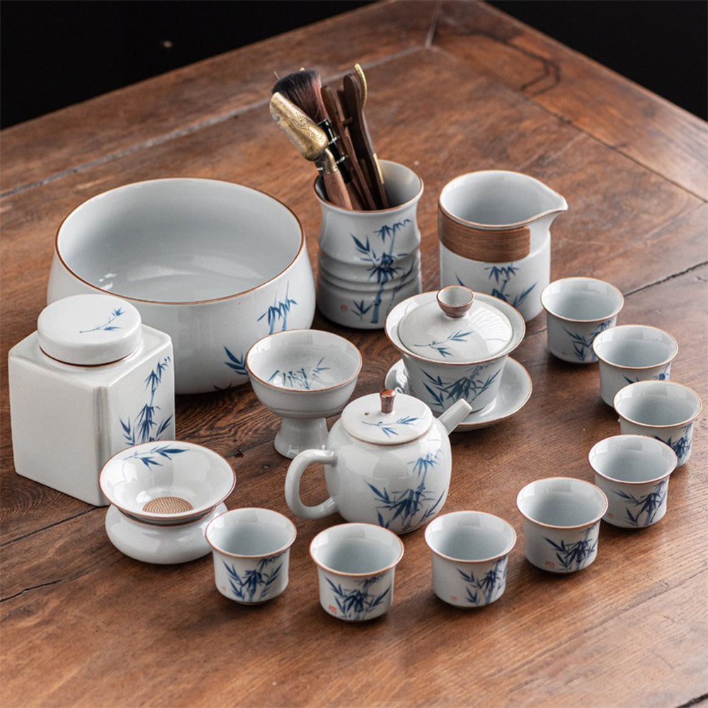 Exquisite Chinese Hand-Painted Orchid Tea Set - Porcelain Tea Cups & Pot - Perfect for Afternoon Tea, Gifts, and Home Decor