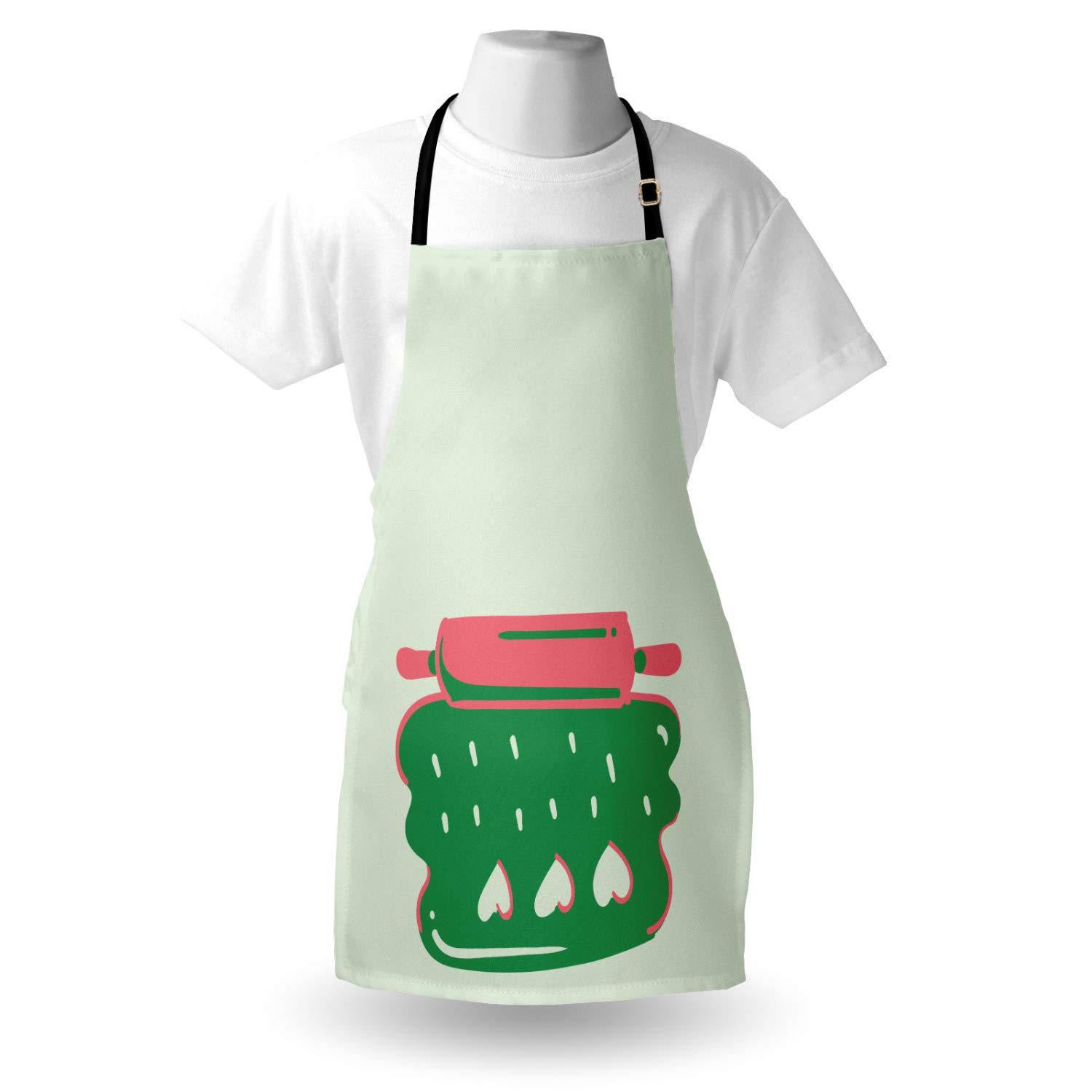 Ambesonne Personalized Chef Apron - Cartoon Baking & Cooking Design with Colorful Rolling Pin Dough Motif - Adjustable Unisex Kitchen Bib for Adults (Fern Green) - Perfect for Home Cooks, Baking Enthusiasts & Culinary Gifts