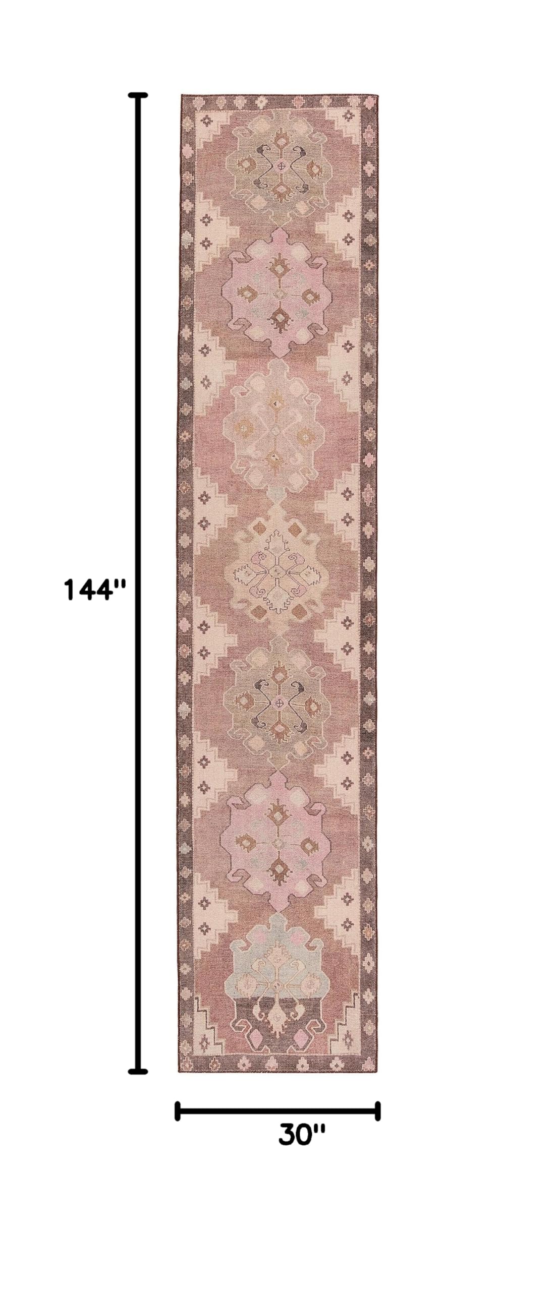 Jaipur Living Machine Washable 2x12 Runner Rug - Farmhouse Style Pink & Brown Distressed Vintage Rug - Perfect for Hallways, Entryways & Kitchen Floors