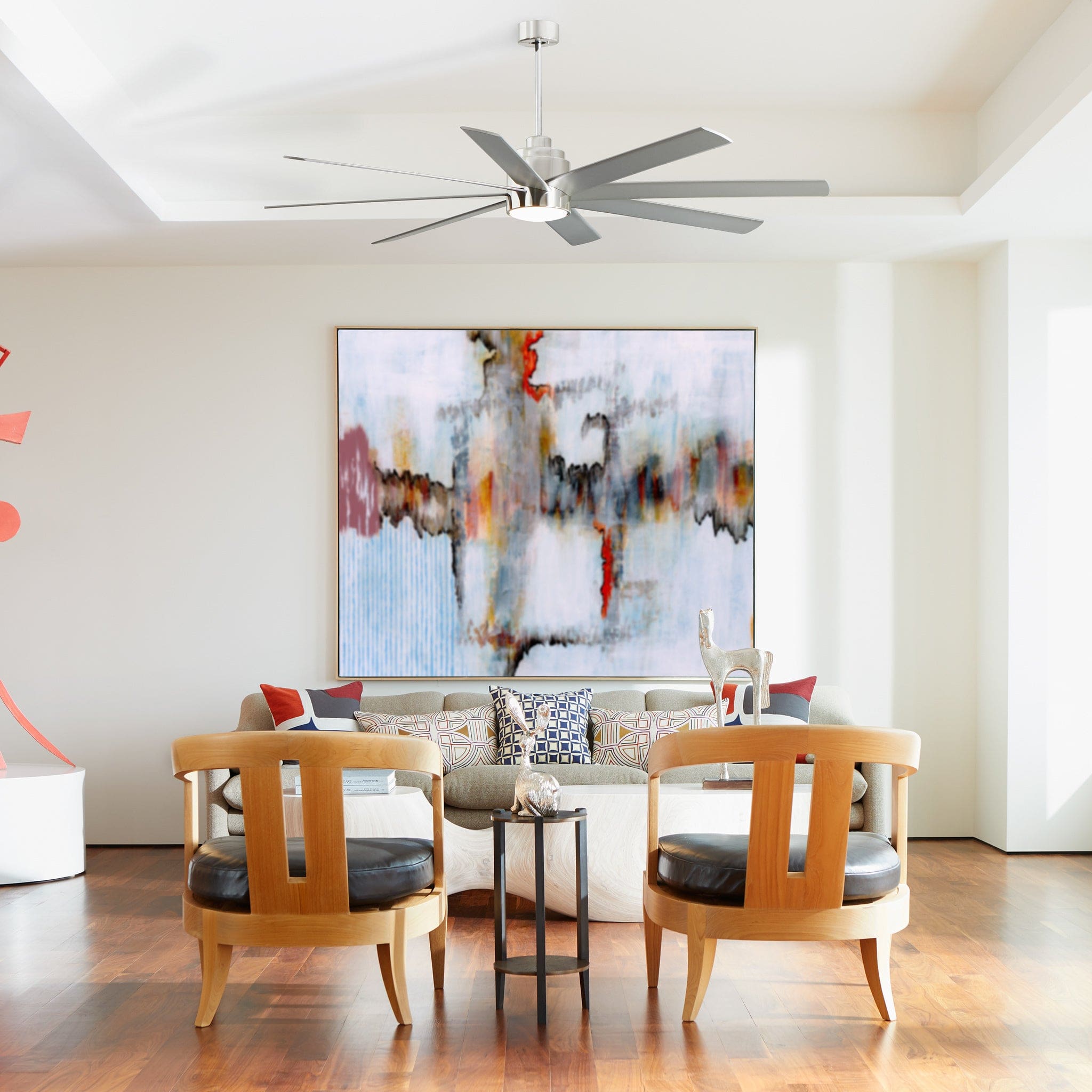 Oxygen COSMO 3 100 20 Large 70 Inch Ceiling Fan with 6 Speed Reversible Motor, Damp Rated for Indoor/Outdoor Use - Polished Nickel Finish - Perfect for Living Room, Bedroom, Patio, and Covered Porch