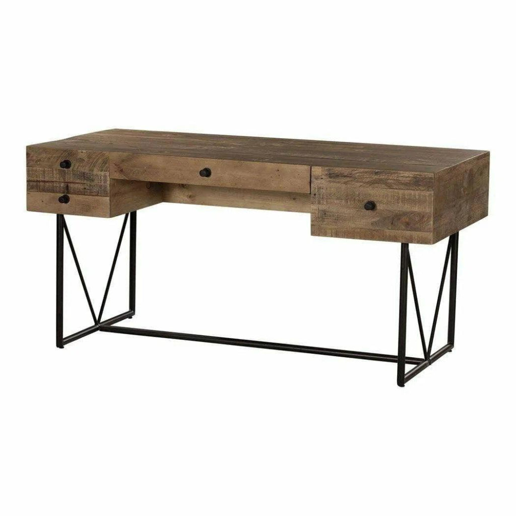 63 Inch Natural Rustic Wooden Desk - Home Office Writing Table with Spacious Workspace for Study, Work, and Remote Learning