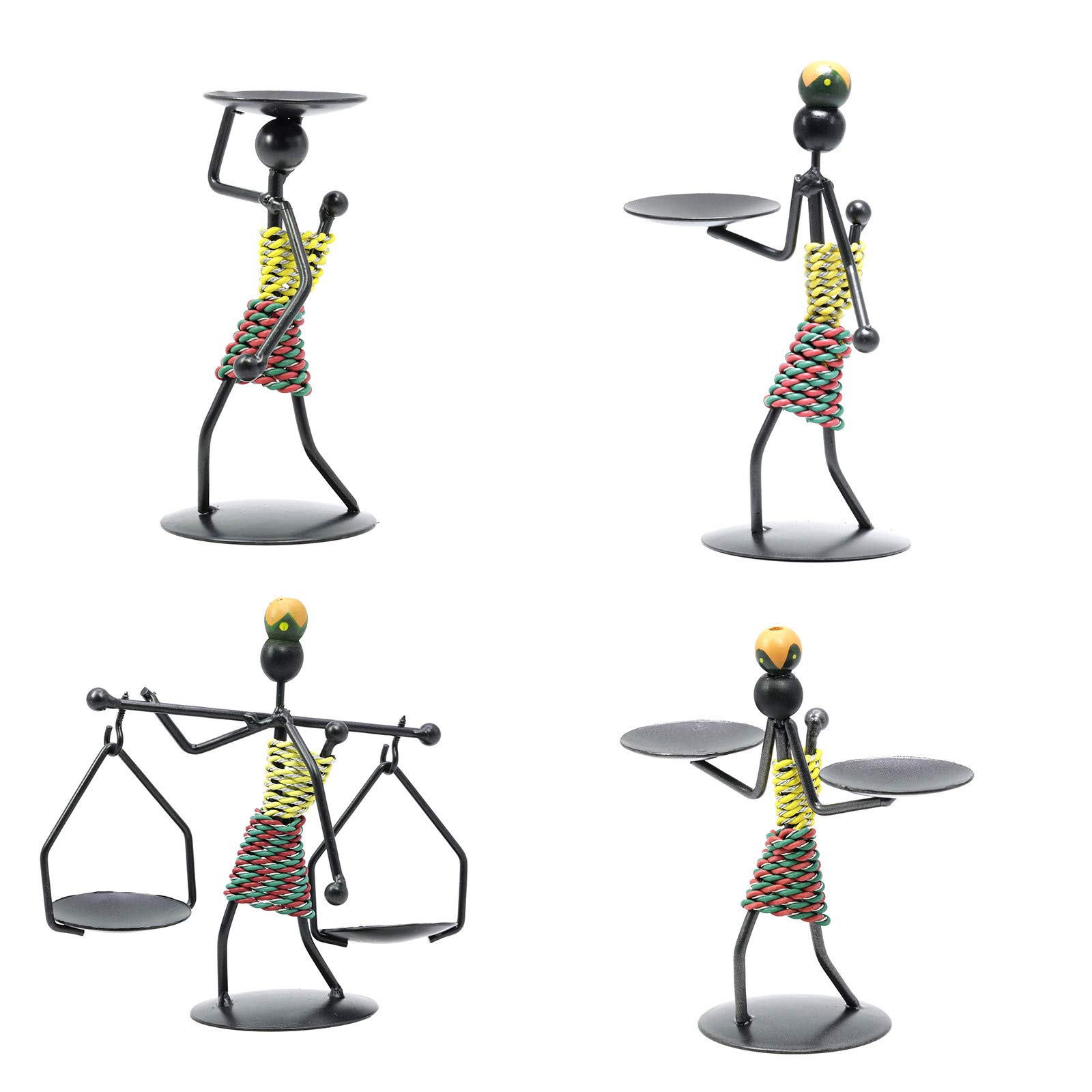 Vintage African Iron Candle Holder Set - Rustic Home Decor Candlestick for Women, Wedding, Dining Table & Fireplace Decor