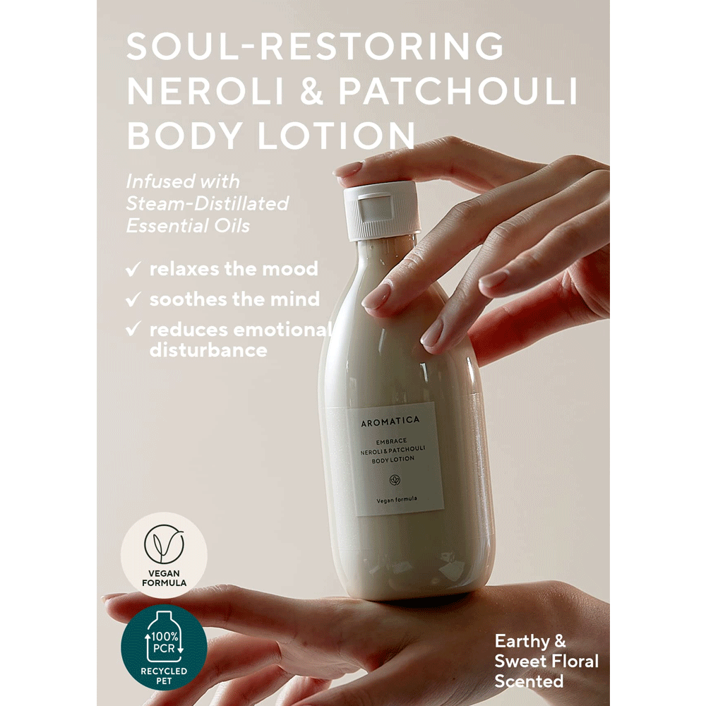 AROMATICA Embrace Body Lotion - Neroli & Patchouli Scented Moisturizing Cream 300ml for Dry Skin - Perfect for Daily Hydration & Relaxing Massage