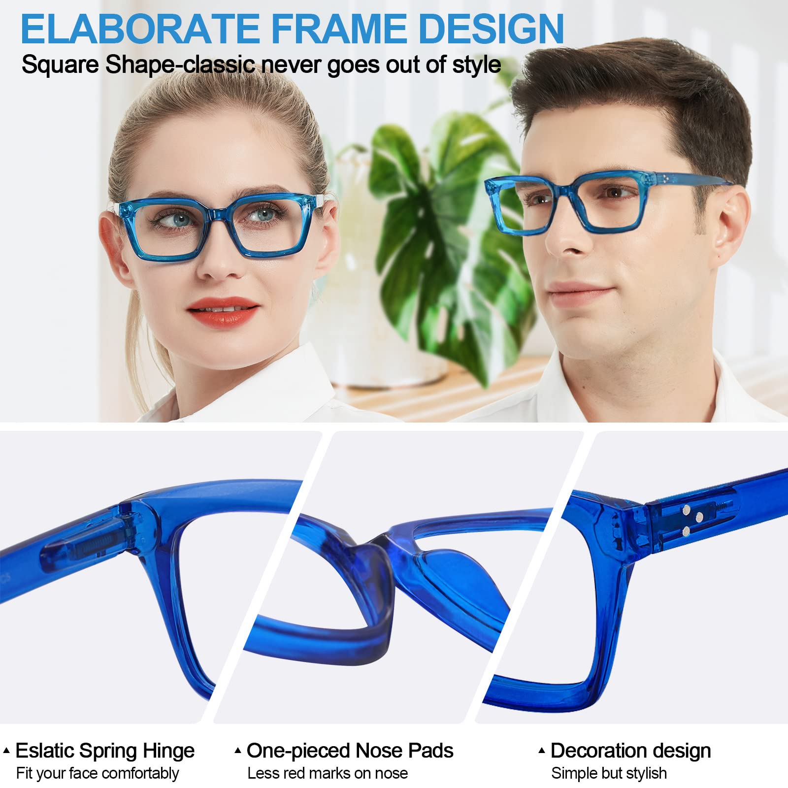 Blue Light Blocking Glasses for Men & Women - Anti Eye Strain Computer Glasses with UV Protection - Perfect for Gaming, Office Work & Screen Time