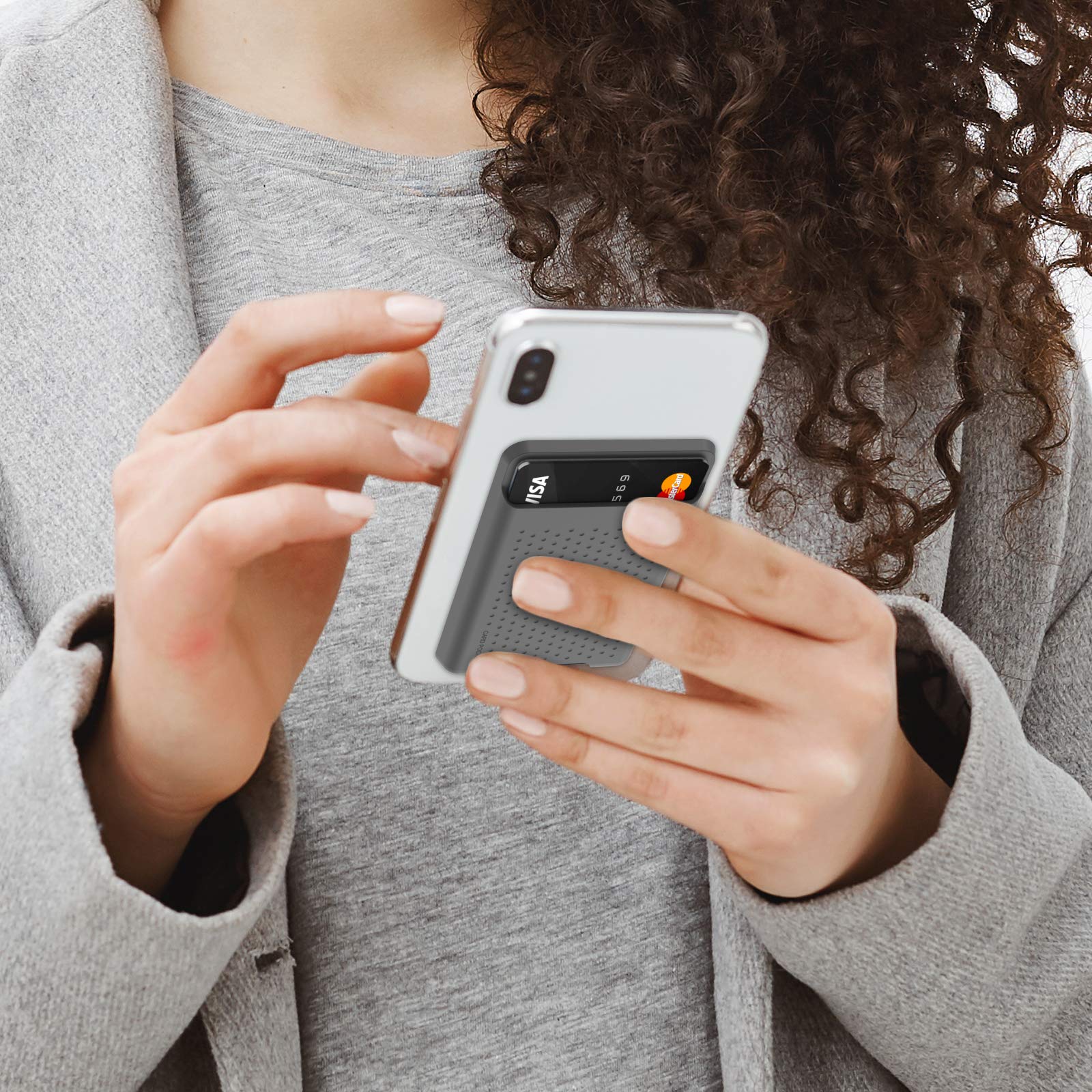 AHASTYLE Slim Stick-On Phone Card Holder - Strong Adhesive Silicone Wallet for Credit Cards & ID - Compatible with iPhone, Android, Samsung Galaxy (Deep Grey) - Perfect for Travel, Gym & Everyday Use