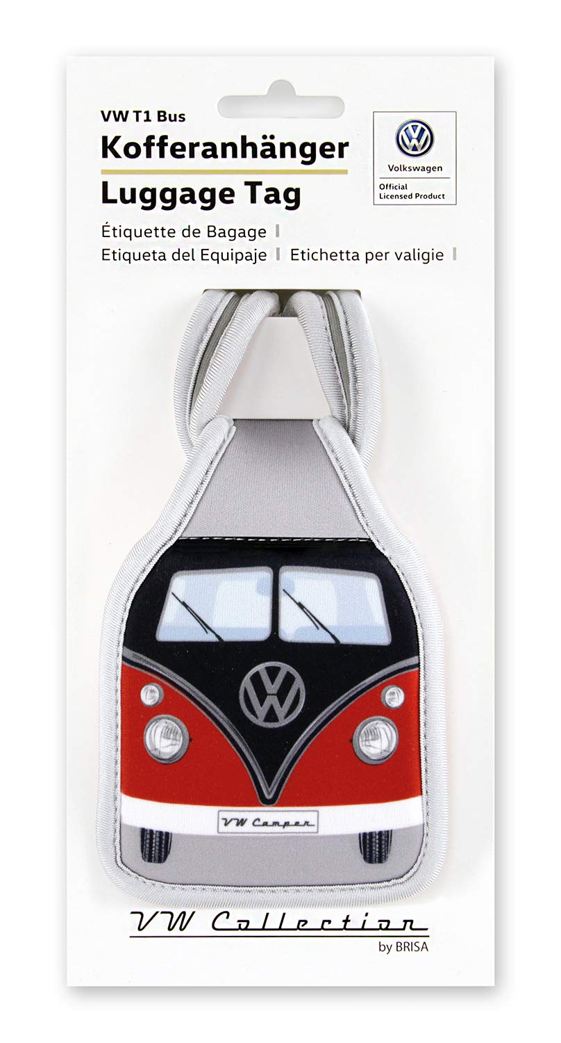 BRISA VW Collection - Vintage Volkswagen T1 Bus Campervan Design Luggage Tag & Travel Label (Red & Black) - Perfect for Suitcases, Backpacks & Travel Accessories Identification