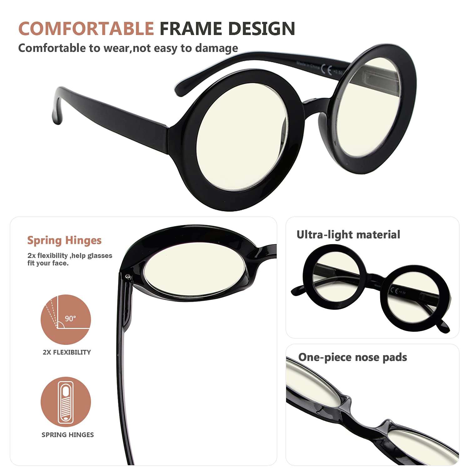 Eyekepper 4-Pack Blue Light Blocking Reading Glasses for Women, Oversized Round Computer Readers +1.00 Strength - Perfect for Office Work, Screen Time & Digital Eye Strain Relief