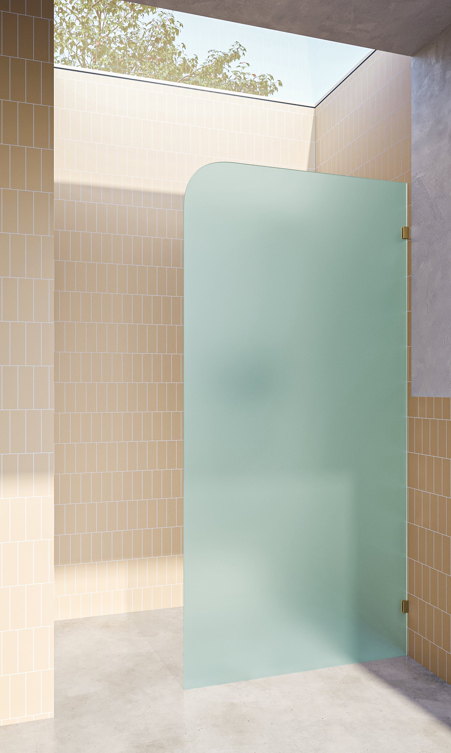 Frameless Shower Screen Panel - Opaque Acid Etched Glass with Radius Corner for Bathroom Privacy | Perfect for Modern Bathrooms & Spa-Like Showers