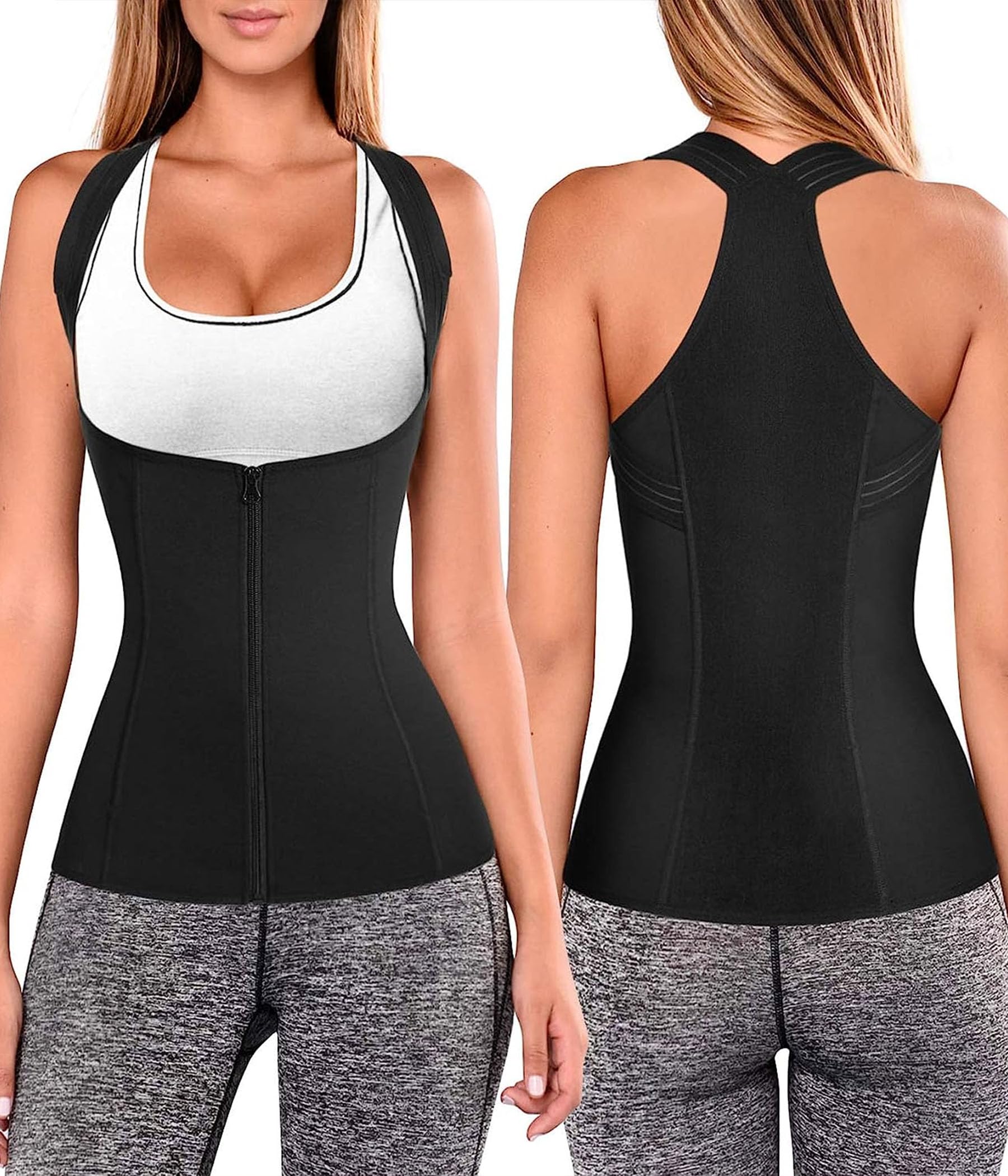 URSEXYLY Women's Posture Corrector & Waist Trainer Vest - Back Brace for Spinal, Neck & Shoulder Support - Tummy Control Body Shaper (Size L, Black) - Perfect for Office Work, Yoga & Daily Comfort