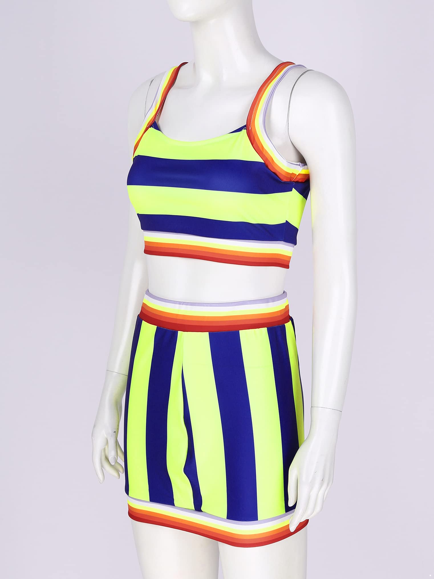 Freebily Women's Summer Color Block Two Piece Outfits - Crop Top and Mini Skirt Set | Beachwear, Vacation Outfits, Casual Street Style