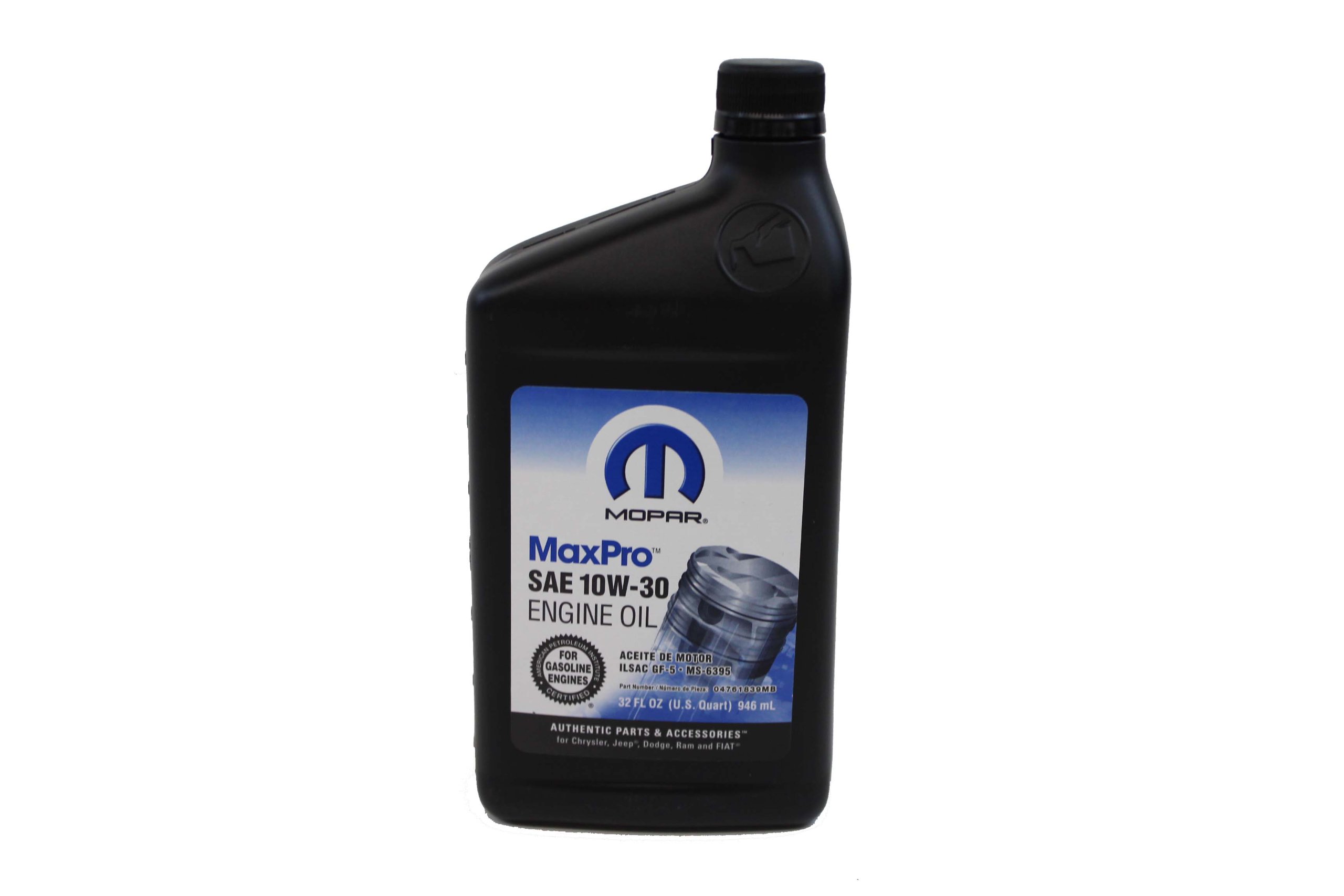 Genuine Mopar SAE 10W-30 Engine Oil - 1 Quart Bottle (4761839MB) | Chrysler Vehicle Maintenance & Performance Upgrade