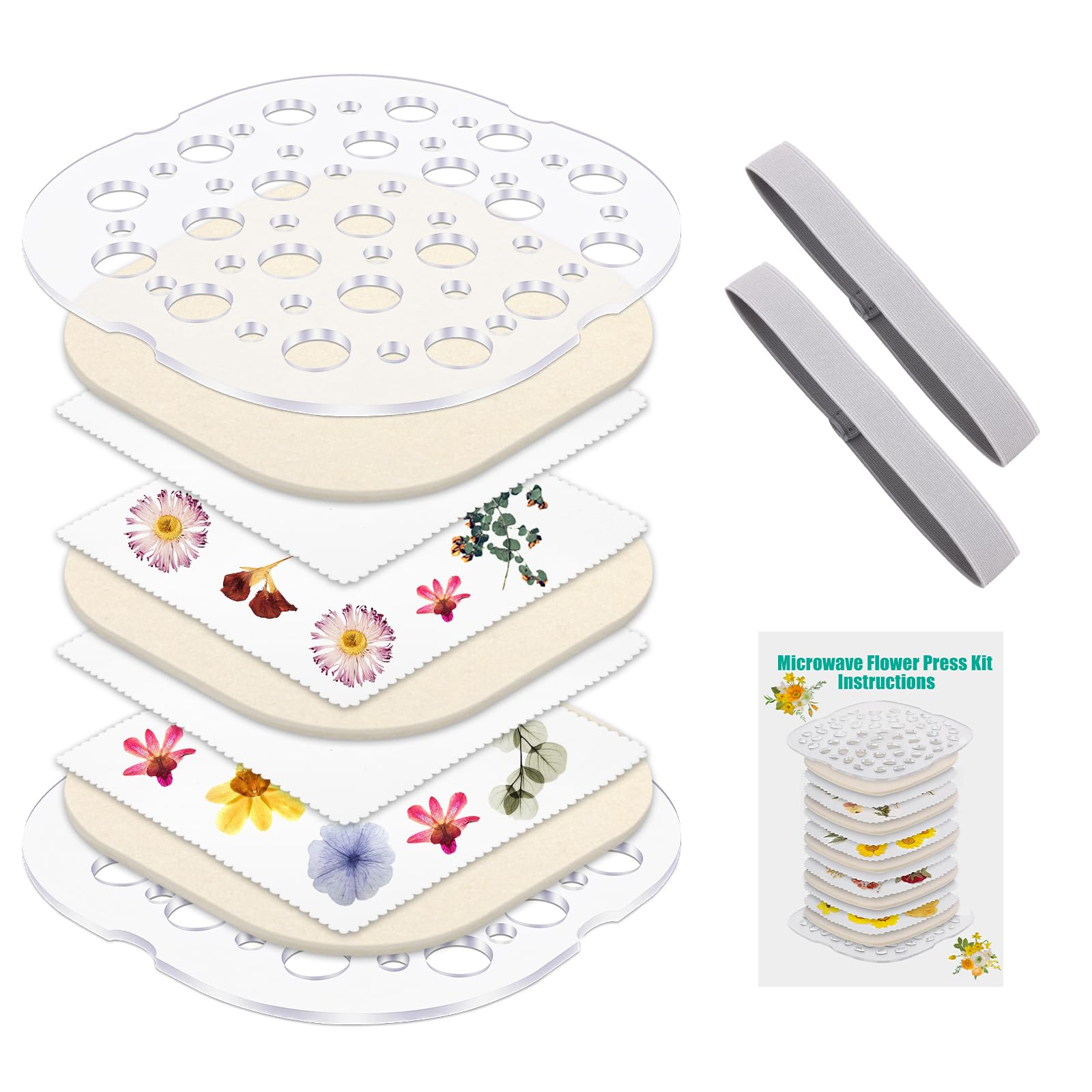 Windspeed 2-Layer Microwave Flower Press Kit (7.9×7.9 in) - Fast Drying Plant Press for DIY Resin Art, Scrapbooking, Nail Art & Botanical Crafts - Perfect for Preserving Flowers, Leaves & Herbs for Home Decor & Gift Making