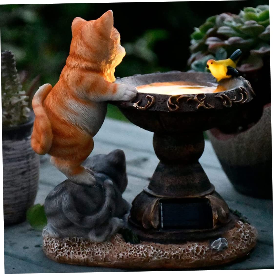 Solar LED Cat Garden Statue - Waterproof Resin Outdoor Decor with 2 Cats - Perfect for Patio, Lawn, Yard & Garden Lighting at Night