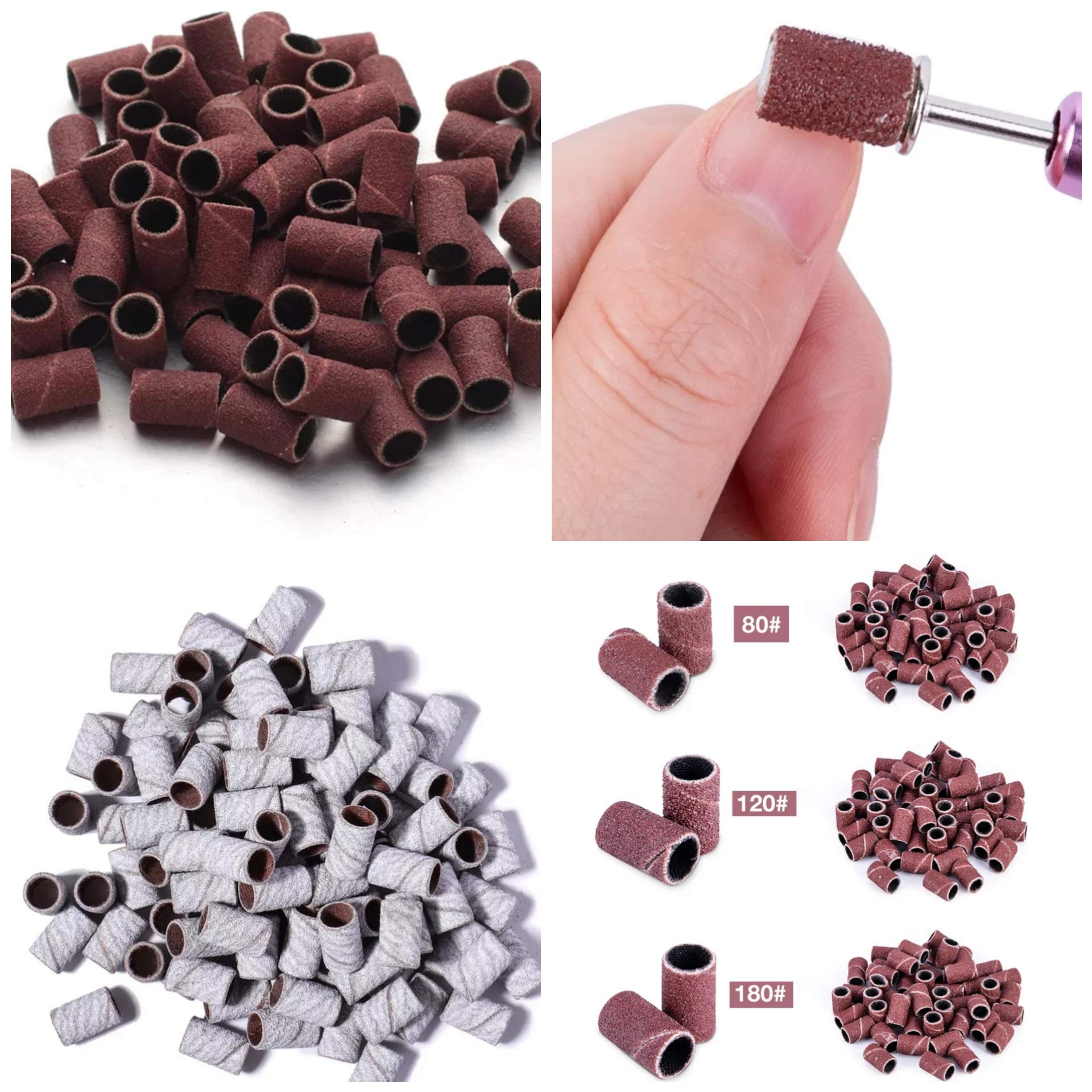 180 Grit Brown Sanding Bands for Electric Nail Drill - Professional Nail Drill Bits & Sanding Band Replacements for Gel Polish Removal - Perfect for Salon & Home Manicure/Pedicure