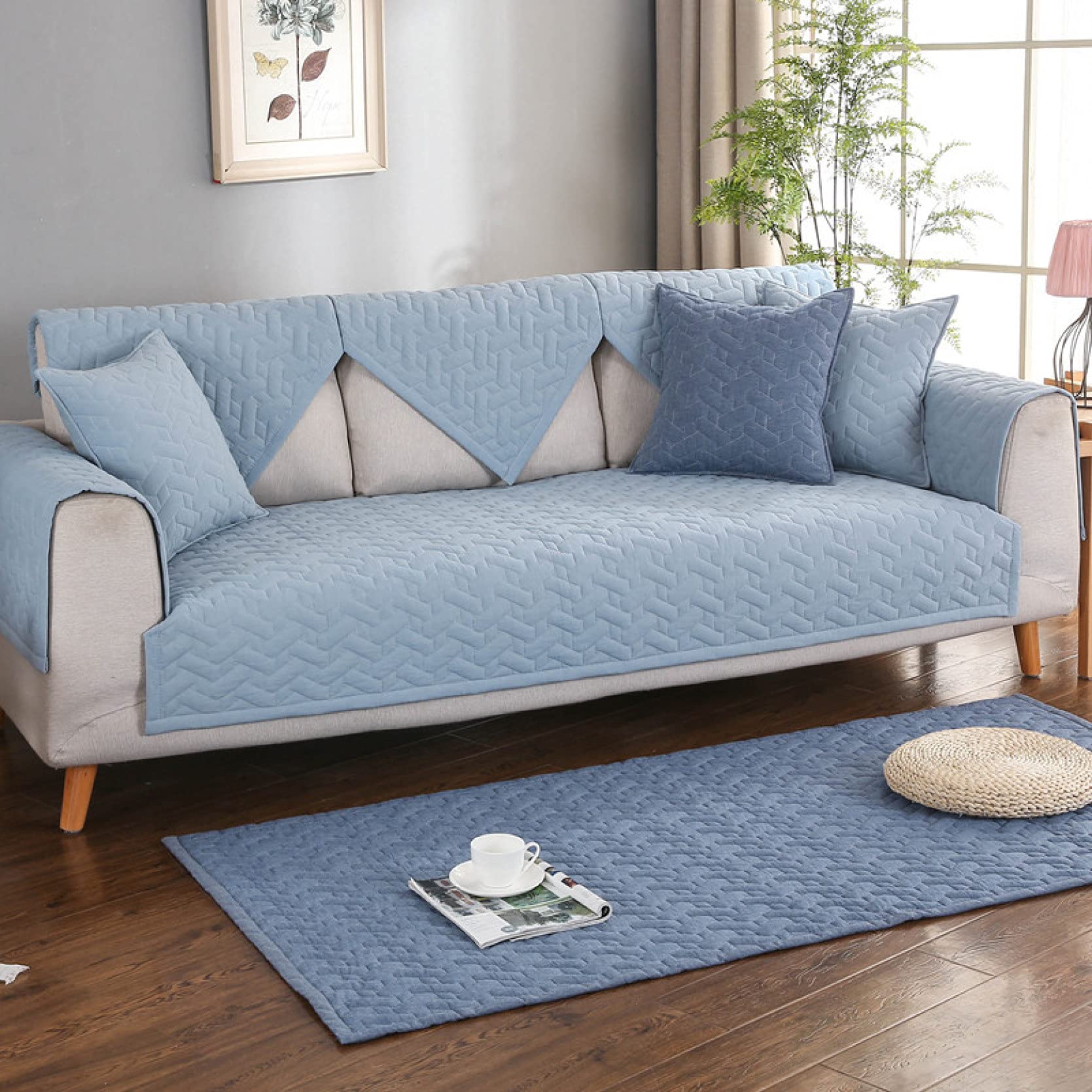 Non-Slip Cotton Sofa Seat Covers with Breathable Foam Cushion - U-Shaped Furniture Protector for Couches & Pets | Perfect for Living Room, Family Gatherings & Pet Owners